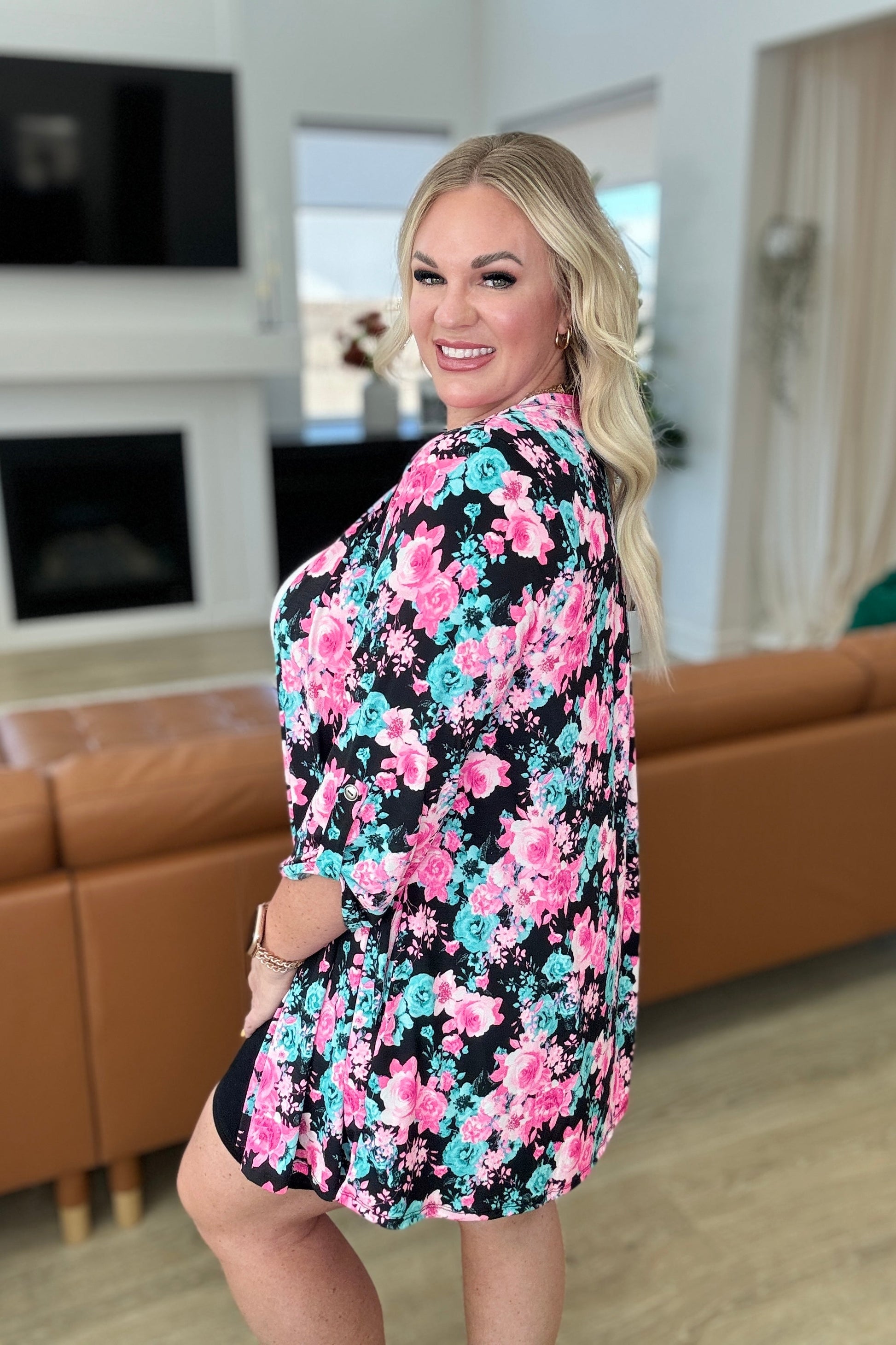 Lizzy Cardigan in Black and Pink Floral - Hey Hunni LLC