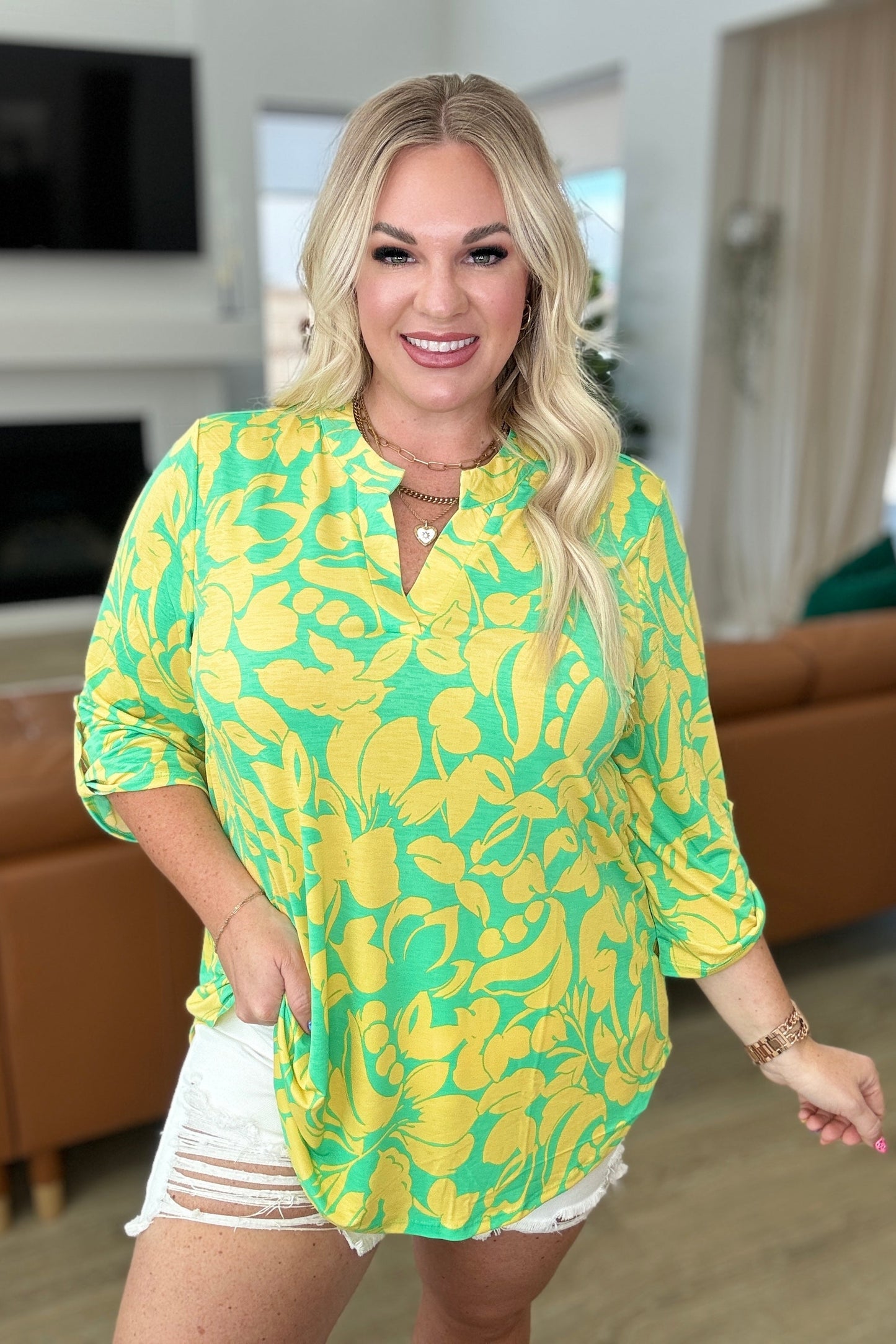 Lizzy Top in Kelly Green and Yellow Floral - Hey Hunni LLC