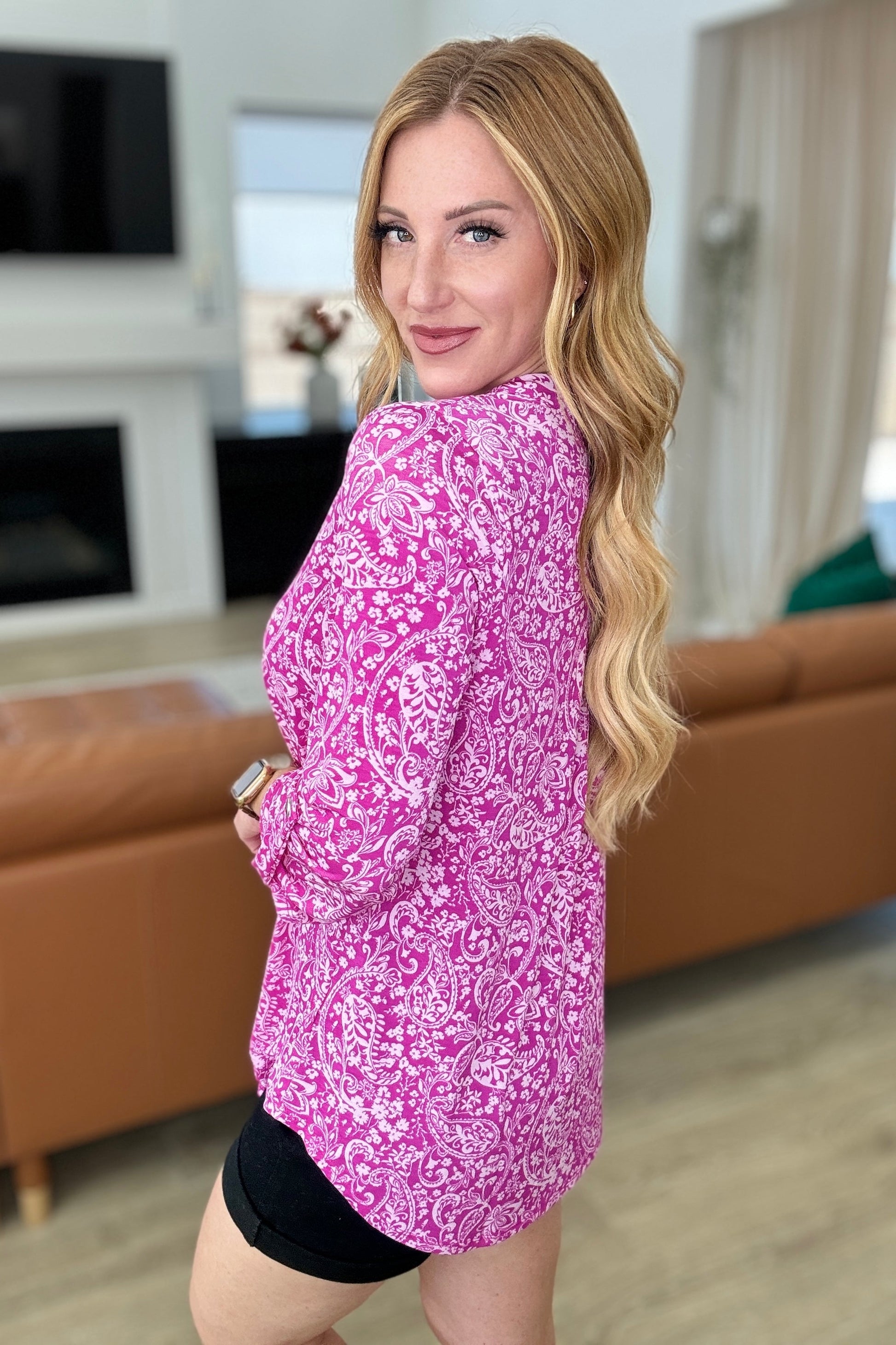 Lizzy Top in Magenta and White Paisley - Hey Hunni LLC