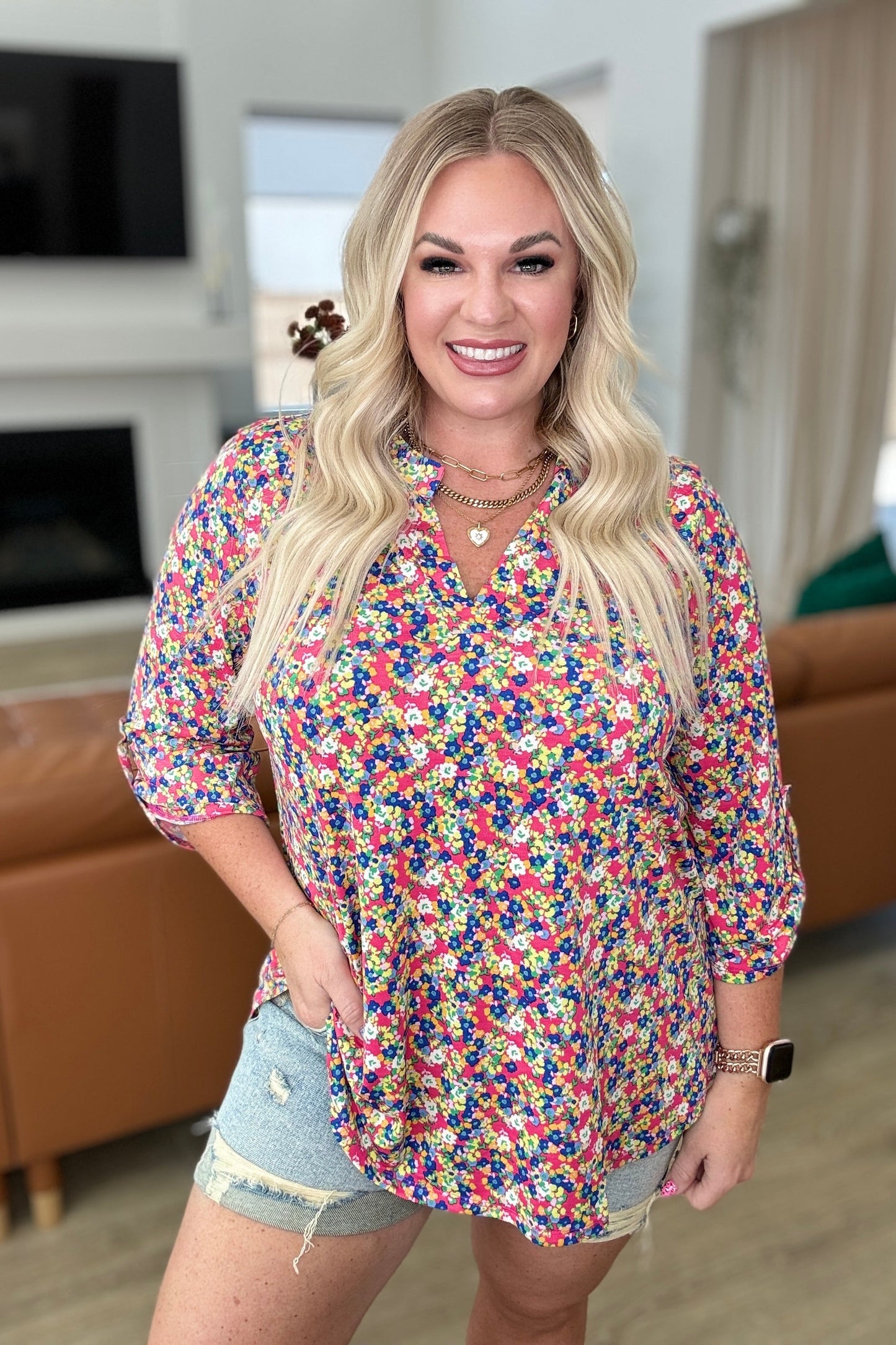 Lizzy Top in Coral Ditsy Floral - Hey Hunni LLC