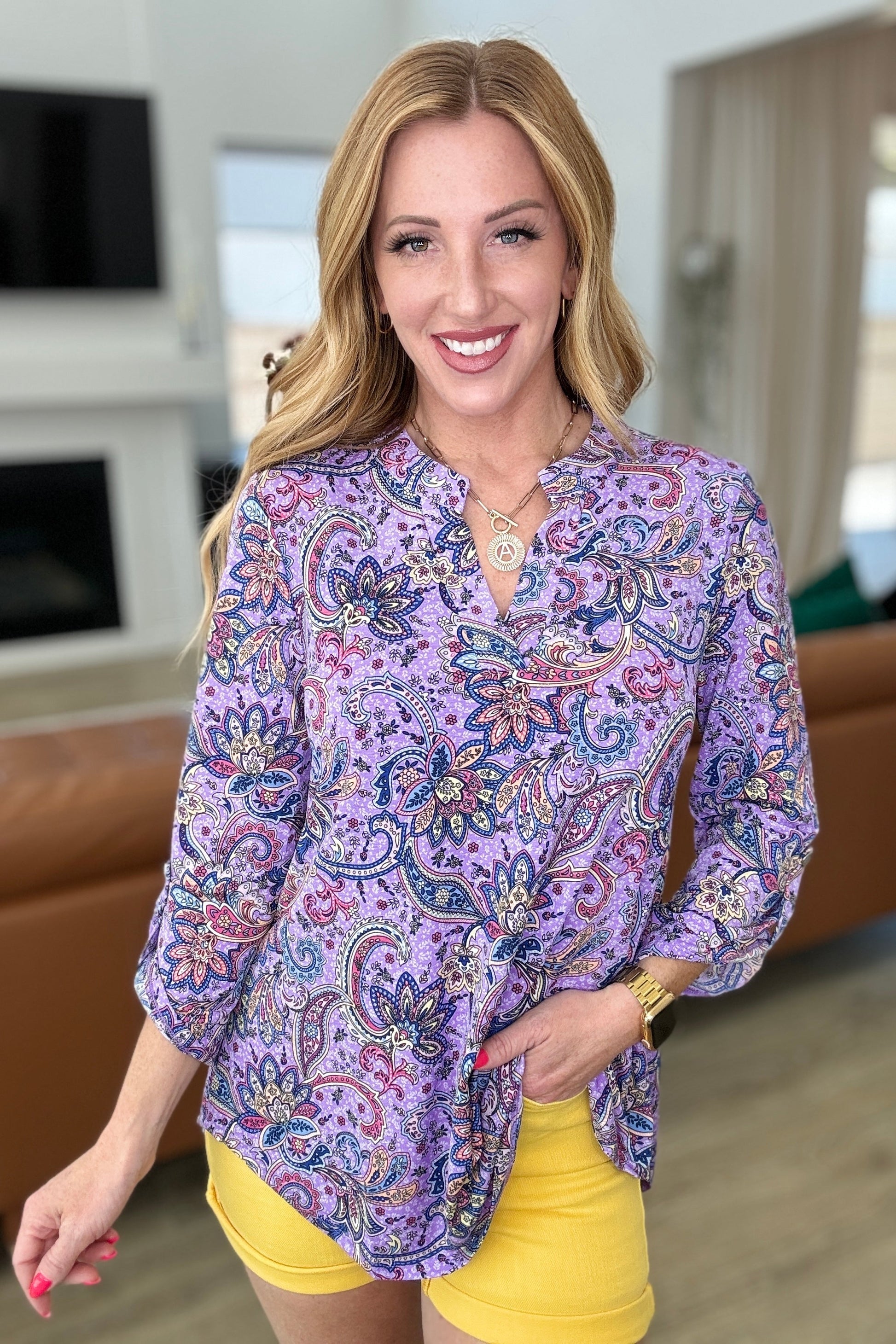 Lizzy Top in Lavender Mosaic Paisley - Hey Hunni LLC