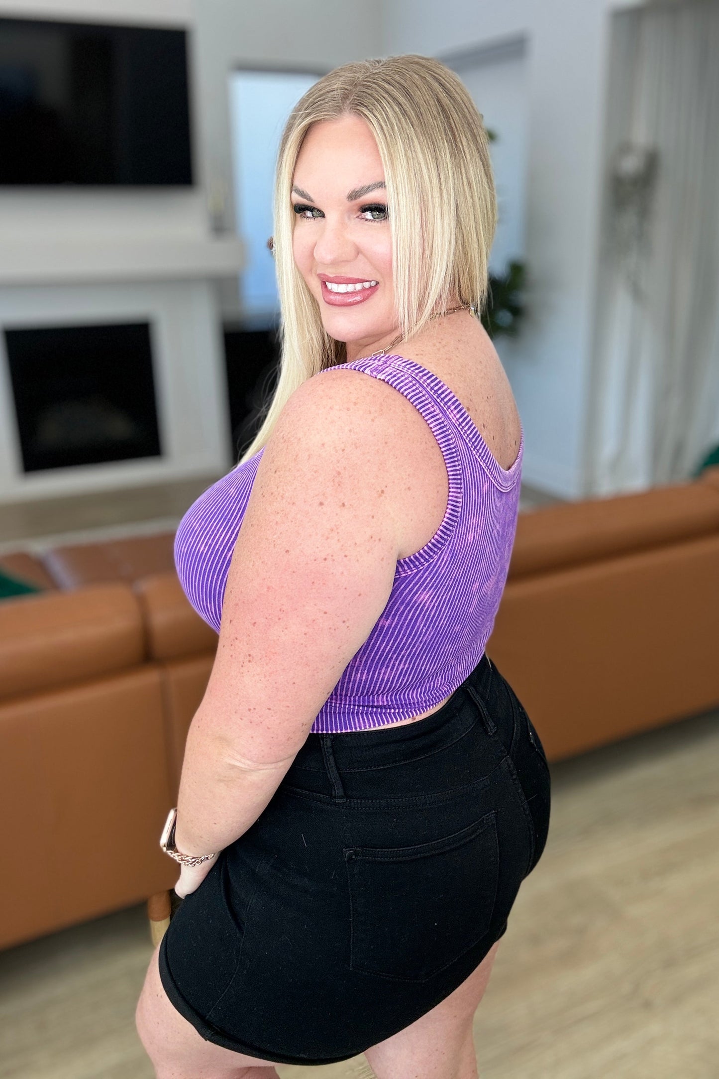 Stone Washed Ribbed Seamless Top In Purple - Hey Hunni LLC