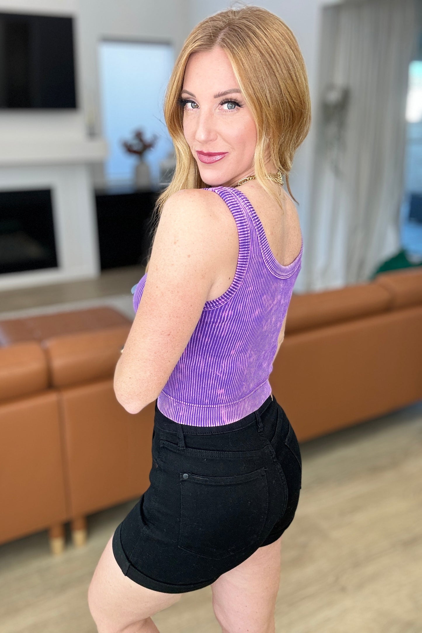 Stone Washed Ribbed Seamless Top In Purple - Hey Hunni LLC