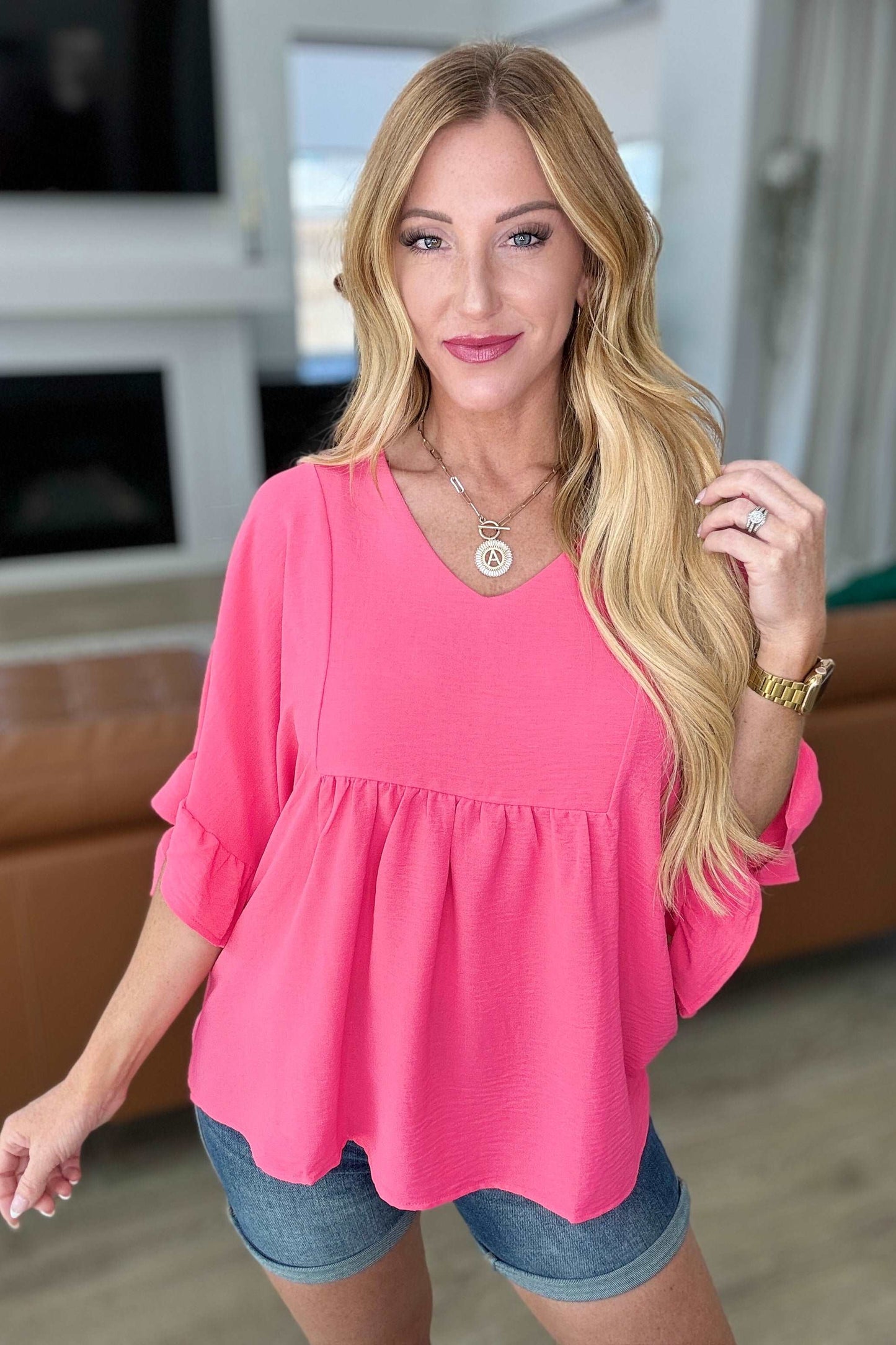 Airflow Peplum Ruffle Sleeve Top in Hot Pink - Hey Hunni LLC