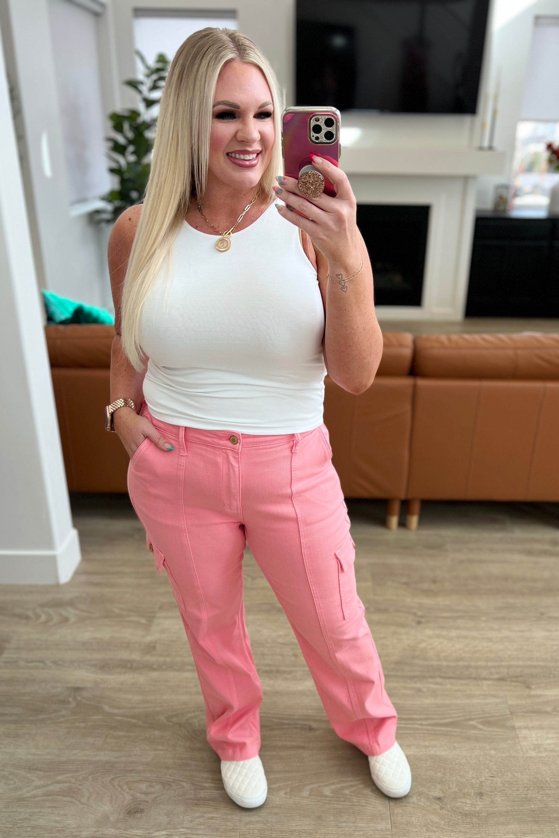 Peggy High Rise Cargo Straight Jeans in Pink - Hey Hunni LLC