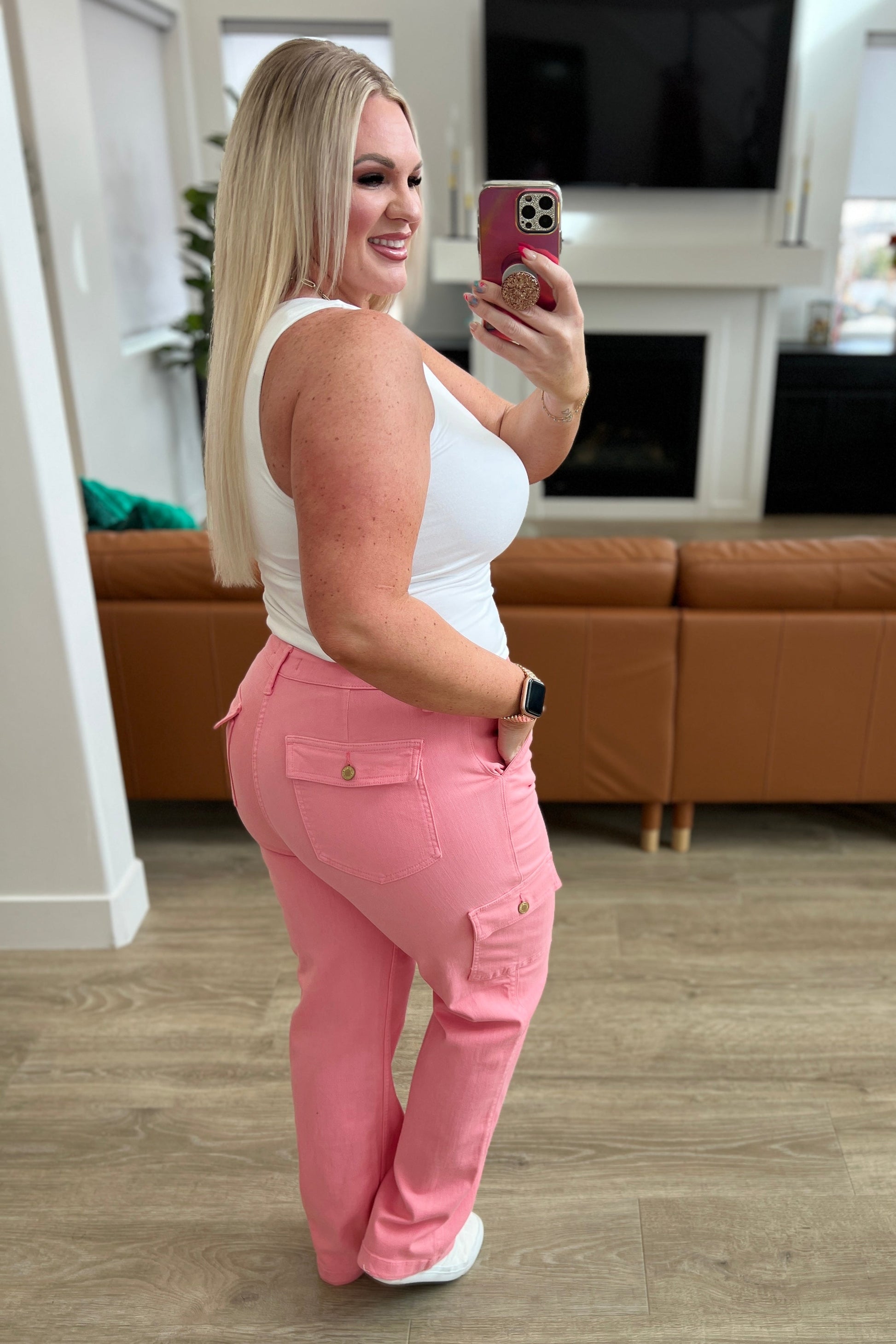 Peggy High Rise Cargo Straight Jeans in Pink - Hey Hunni LLC