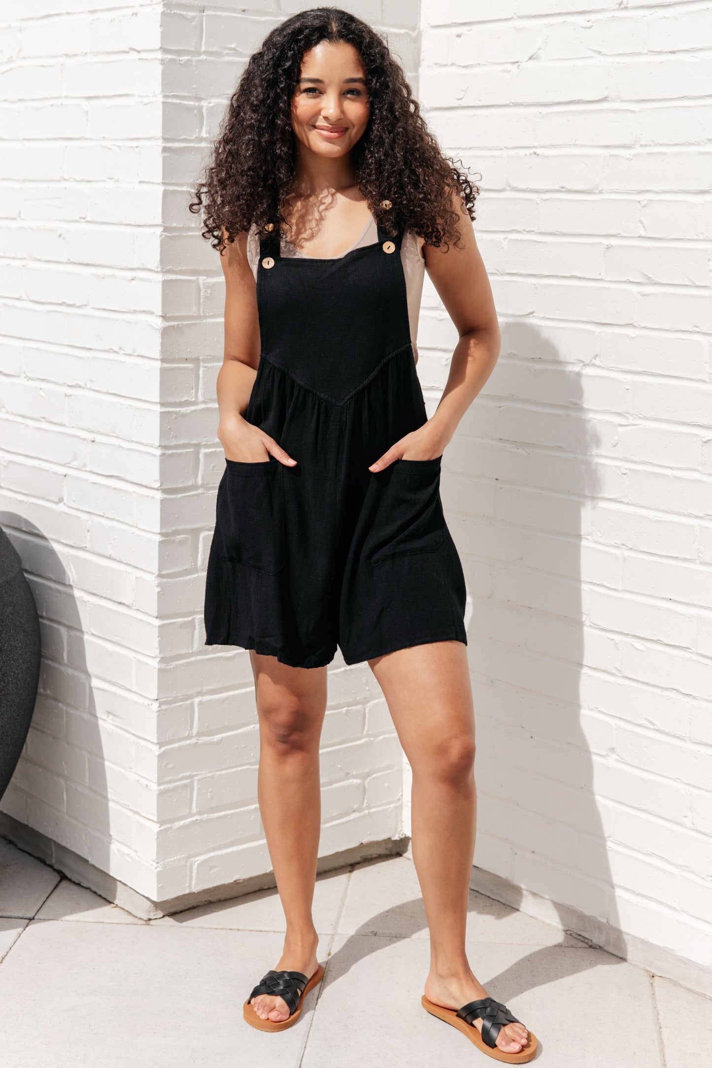 I Want You Back Linen Blend Shortalls in Black - Hey Hunni LLC