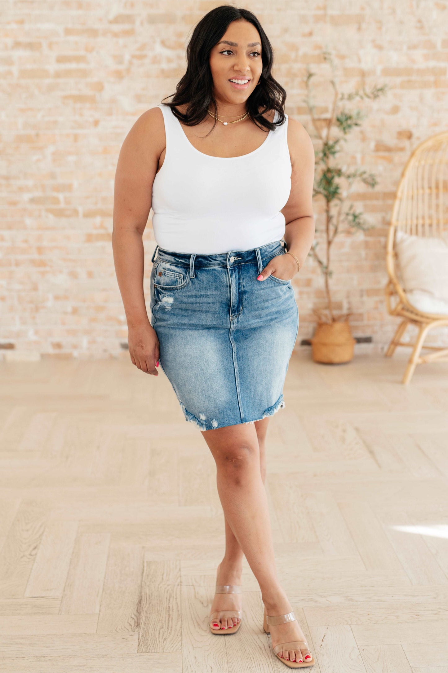 Carol High Rise Rigid Magic Denim Skirt - Hey Hunni LLC