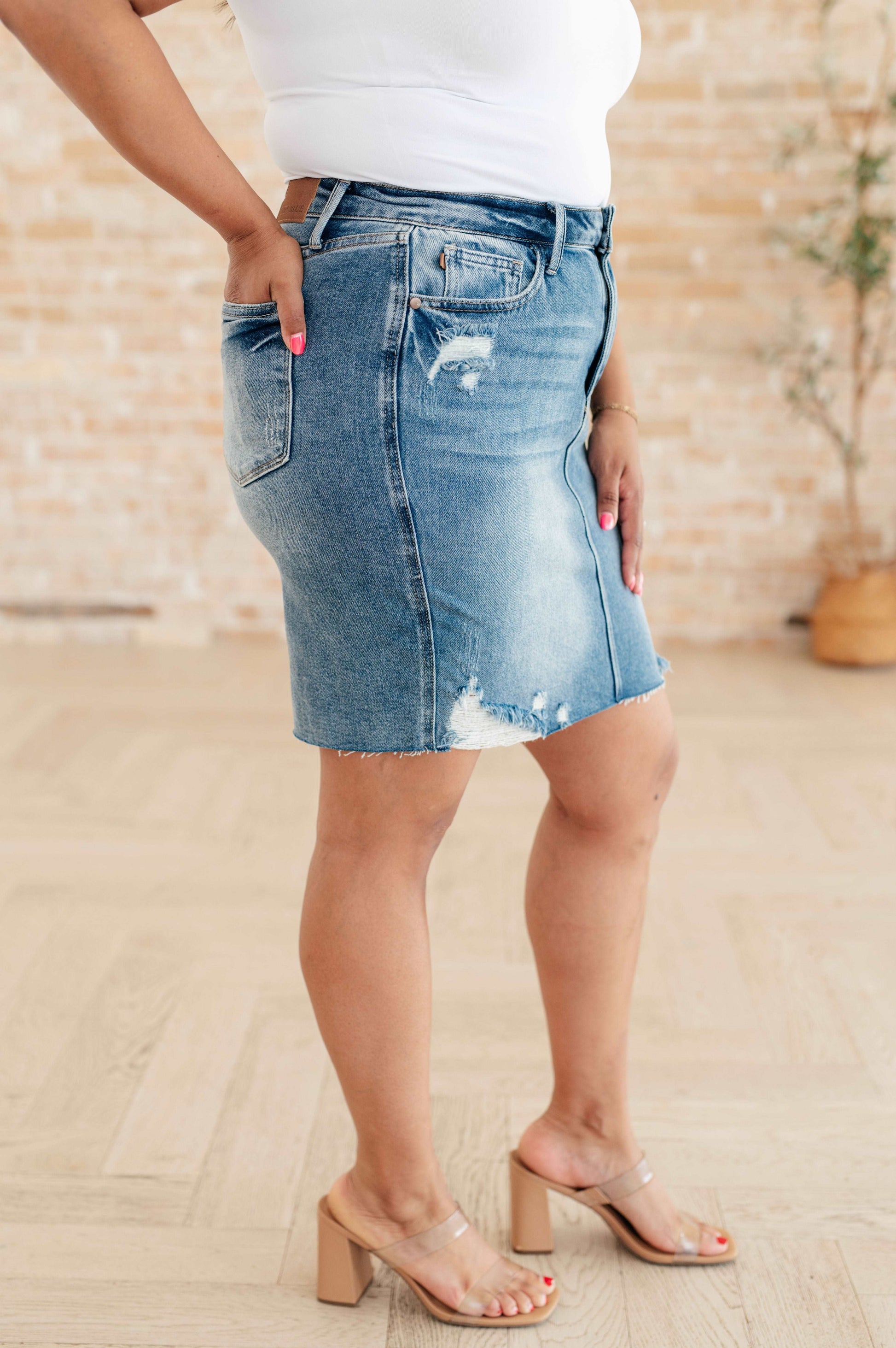 Carol High Rise Rigid Magic Denim Skirt - Hey Hunni LLC