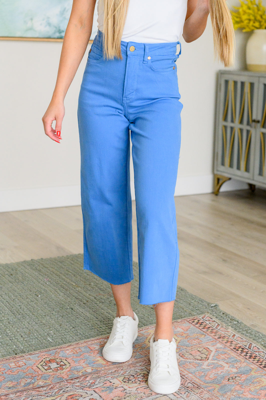 Lisa High Rise Control Top Wide Leg Crop Jeans in Sky Blue - Hey Hunni LLC