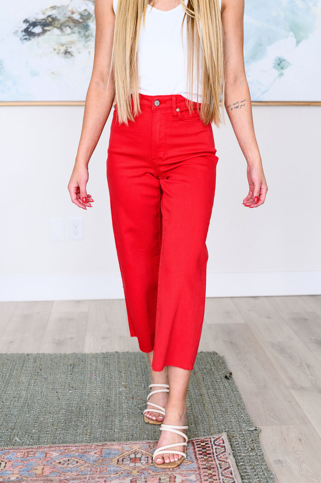 Lisa High Rise Control Top Wide Leg Crop Jeans in Red - Hey Hunni LLC