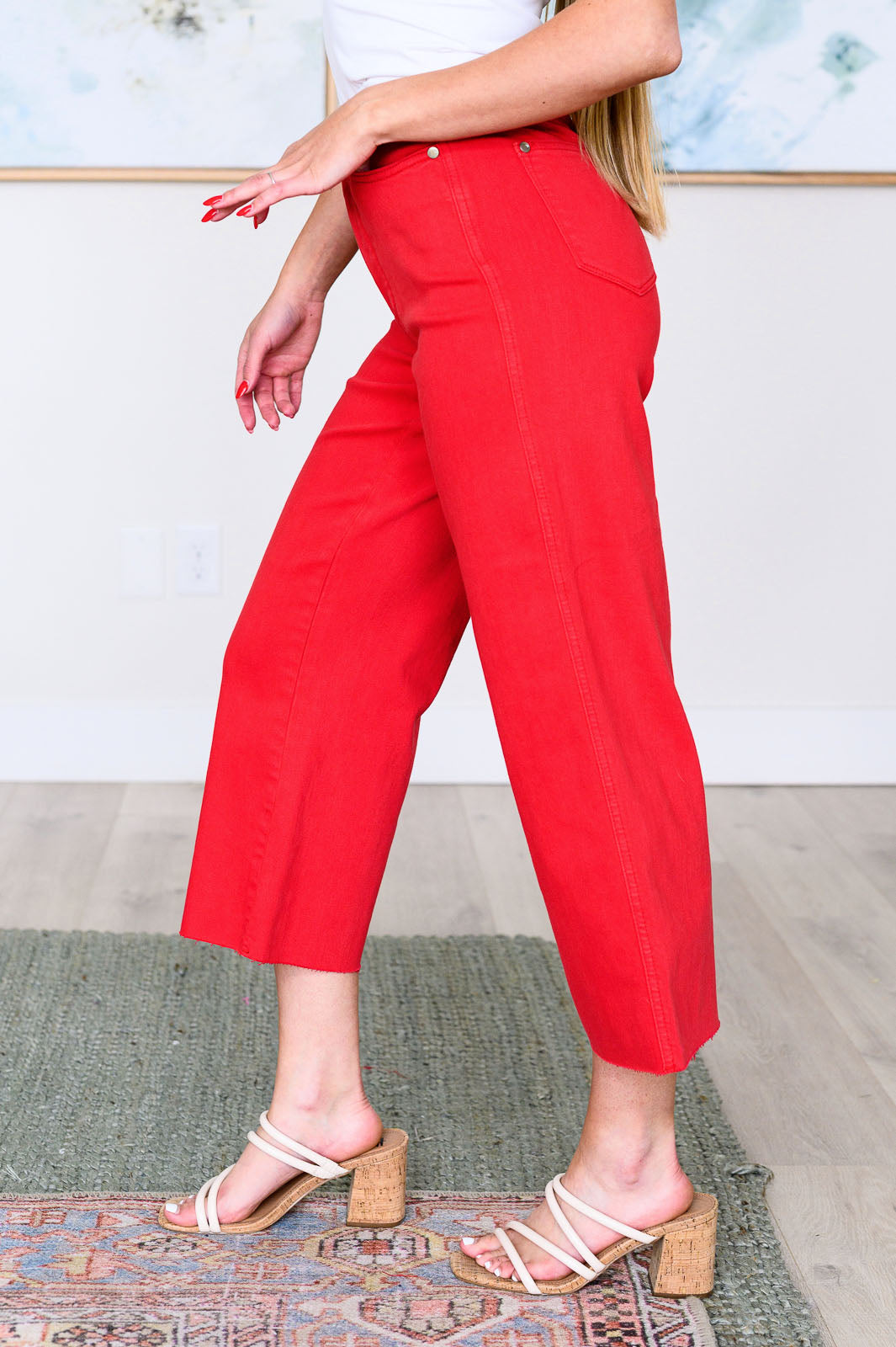 Lisa High Rise Control Top Wide Leg Crop Jeans in Red - Hey Hunni LLC