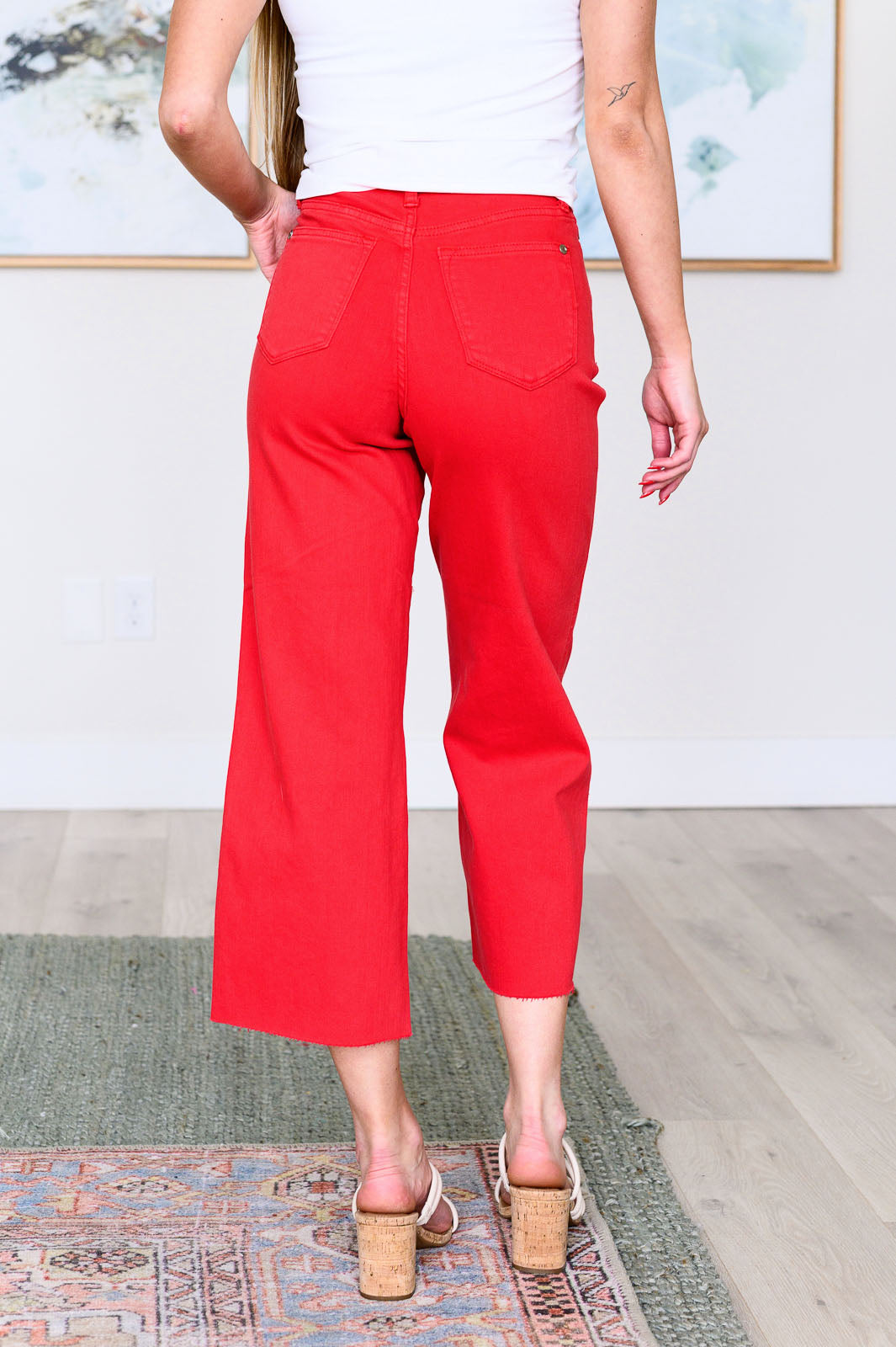 Lisa High Rise Control Top Wide Leg Crop Jeans in Red - Hey Hunni LLC