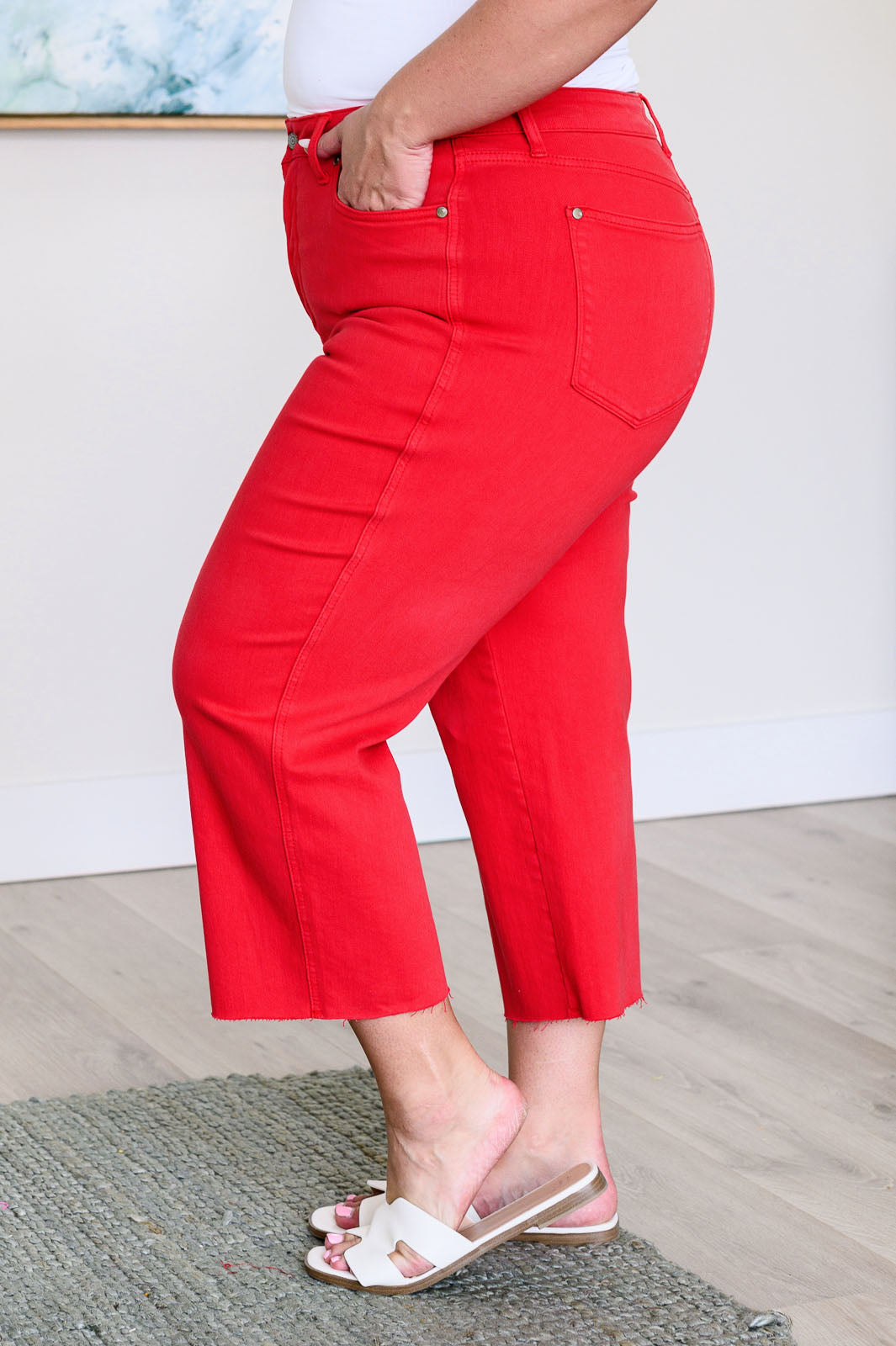 Lisa High Rise Control Top Wide Leg Crop Jeans in Red - Hey Hunni LLC