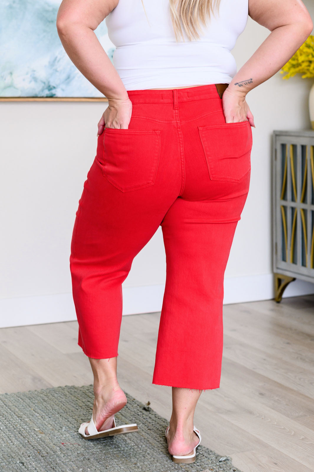 Lisa High Rise Control Top Wide Leg Crop Jeans in Red - Hey Hunni LLC