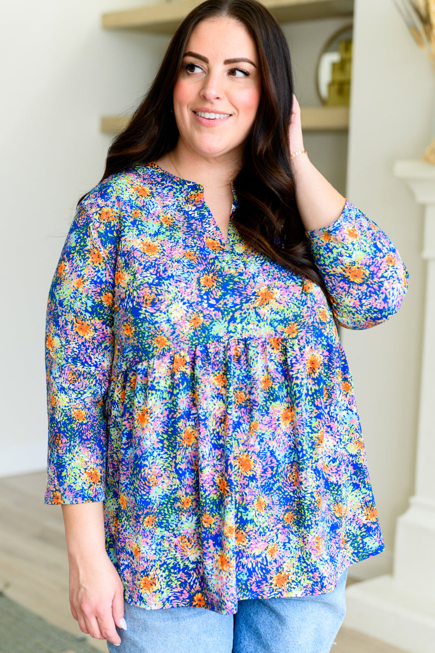 Lizzy Babydoll Top in Royal Multi Fireworks - Hey Hunni LLC