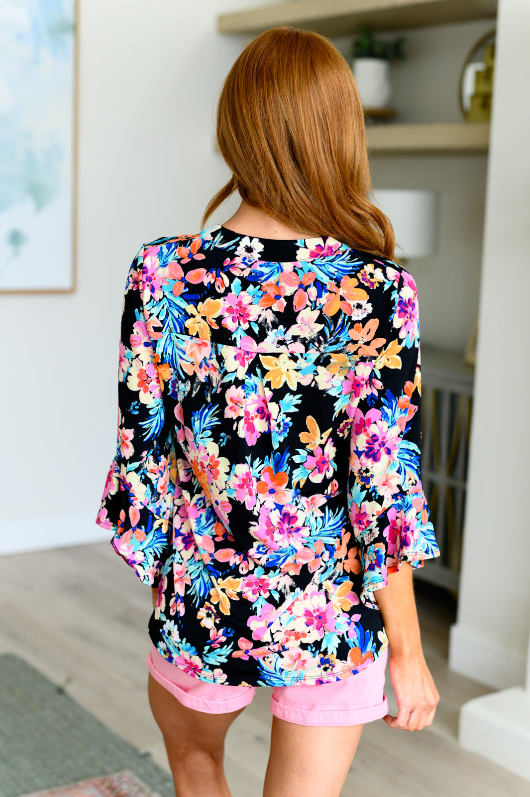 Lizzy Bell Sleeve Top Black and Teal Tropical Floral - Hey Hunni LLC