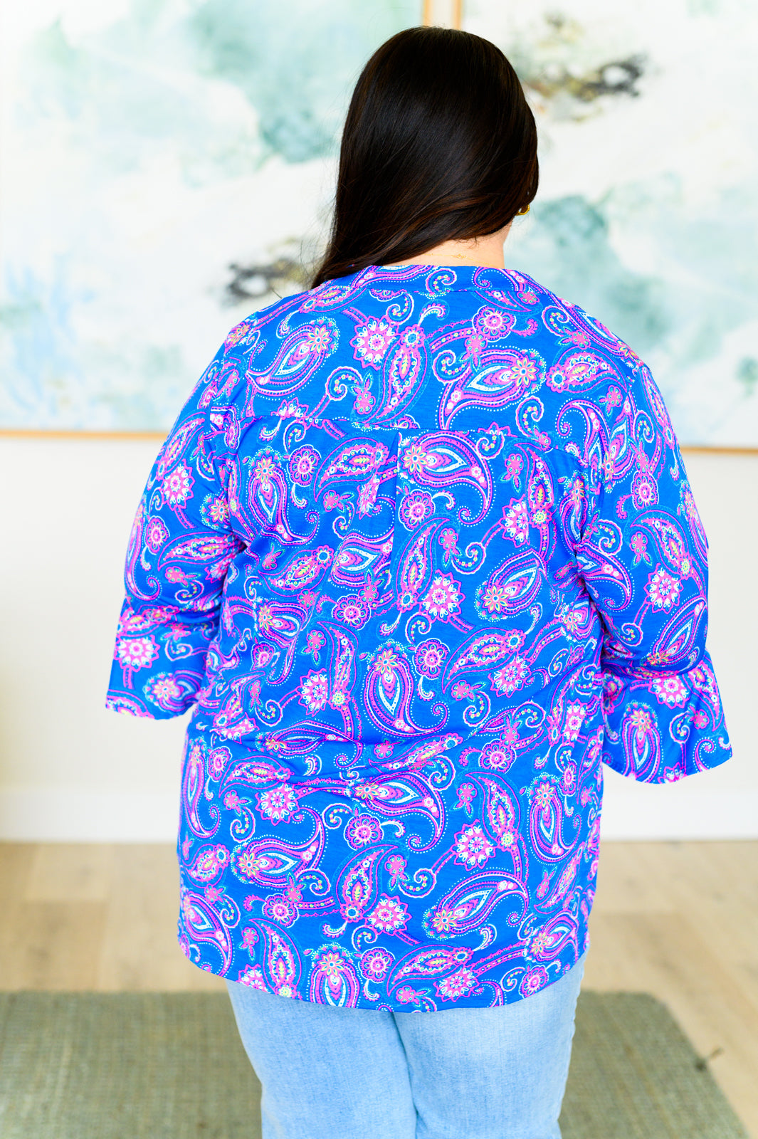 Lizzy Bell Sleeve Top in Royal Paisley - Hey Hunni LLC