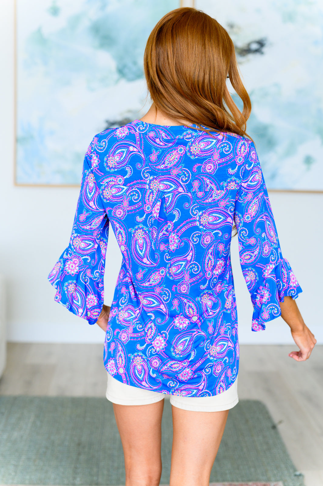 Lizzy Bell Sleeve Top in Royal Paisley - Hey Hunni LLC