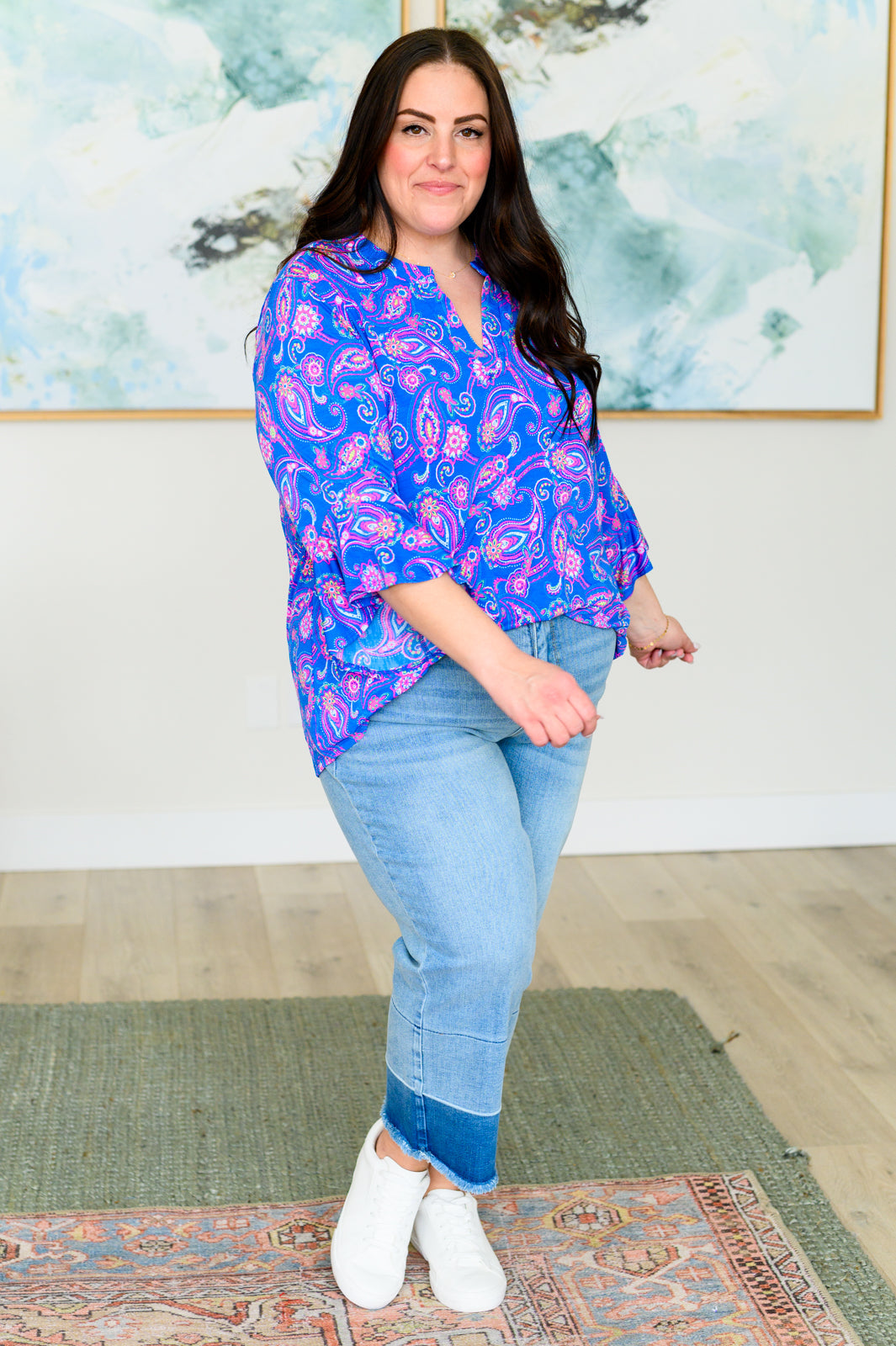 Lizzy Bell Sleeve Top in Royal Paisley - Hey Hunni LLC