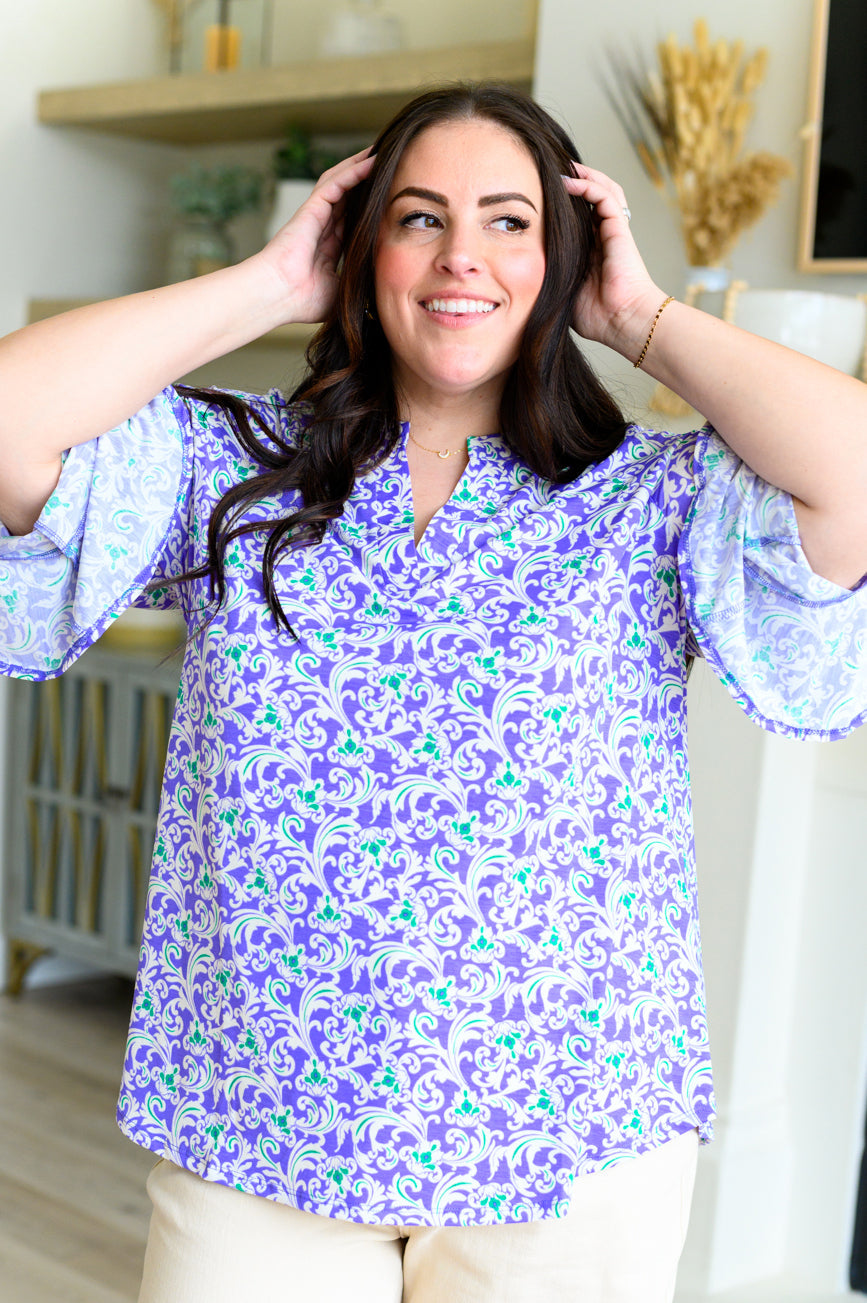 Lizzy Bell Sleeve Top in Violet Filigree - Hey Hunni LLC