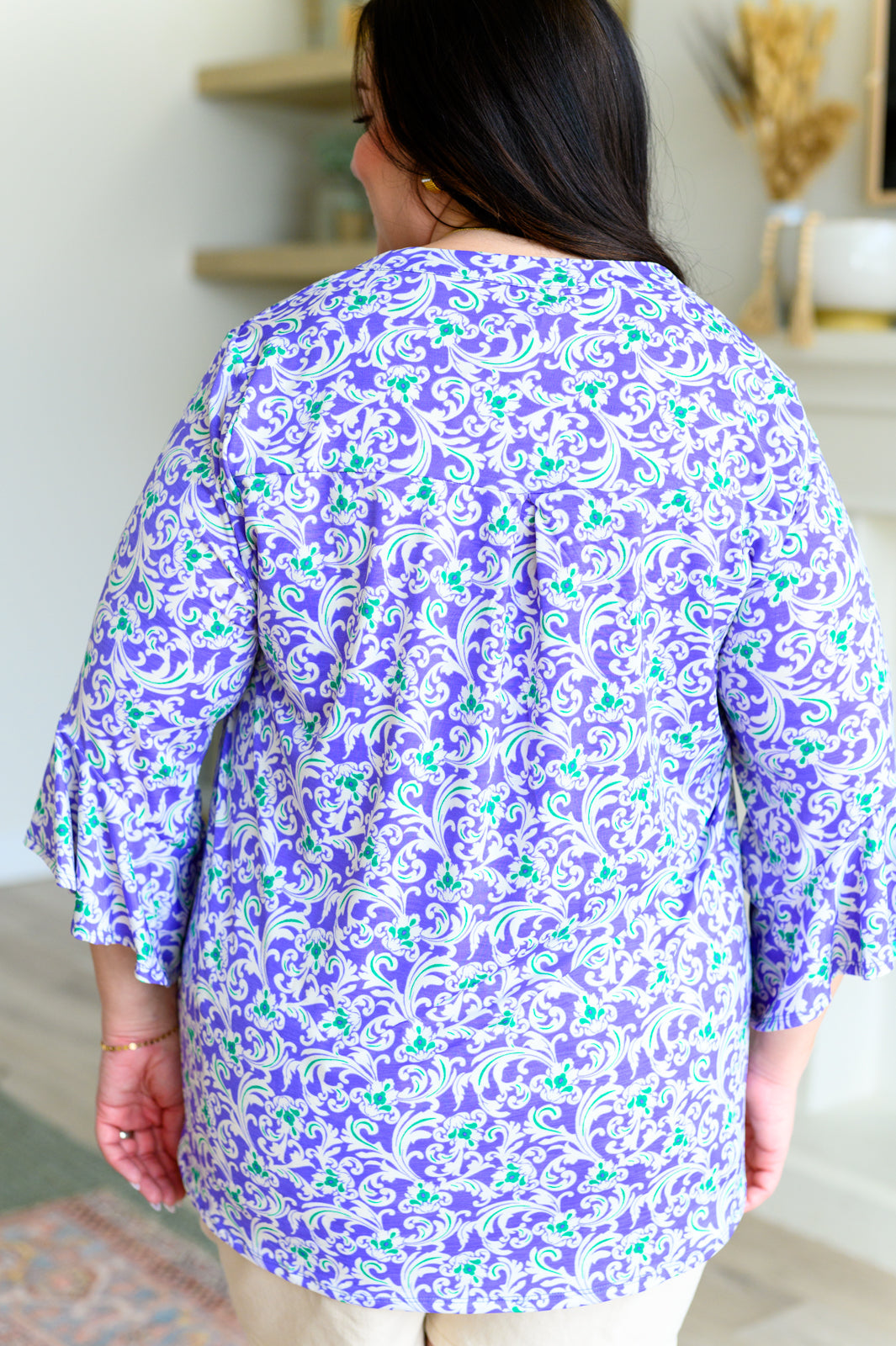 Lizzy Bell Sleeve Top in Violet Filigree - Hey Hunni LLC