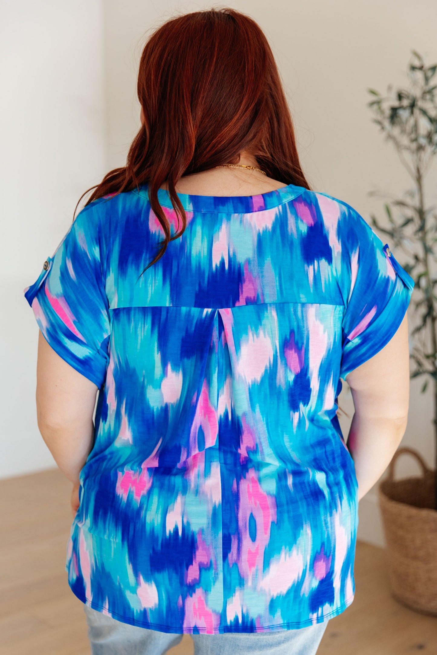 Lizzy Cap Sleeve Top in Royal Brush Strokes - Hey Hunni LLC