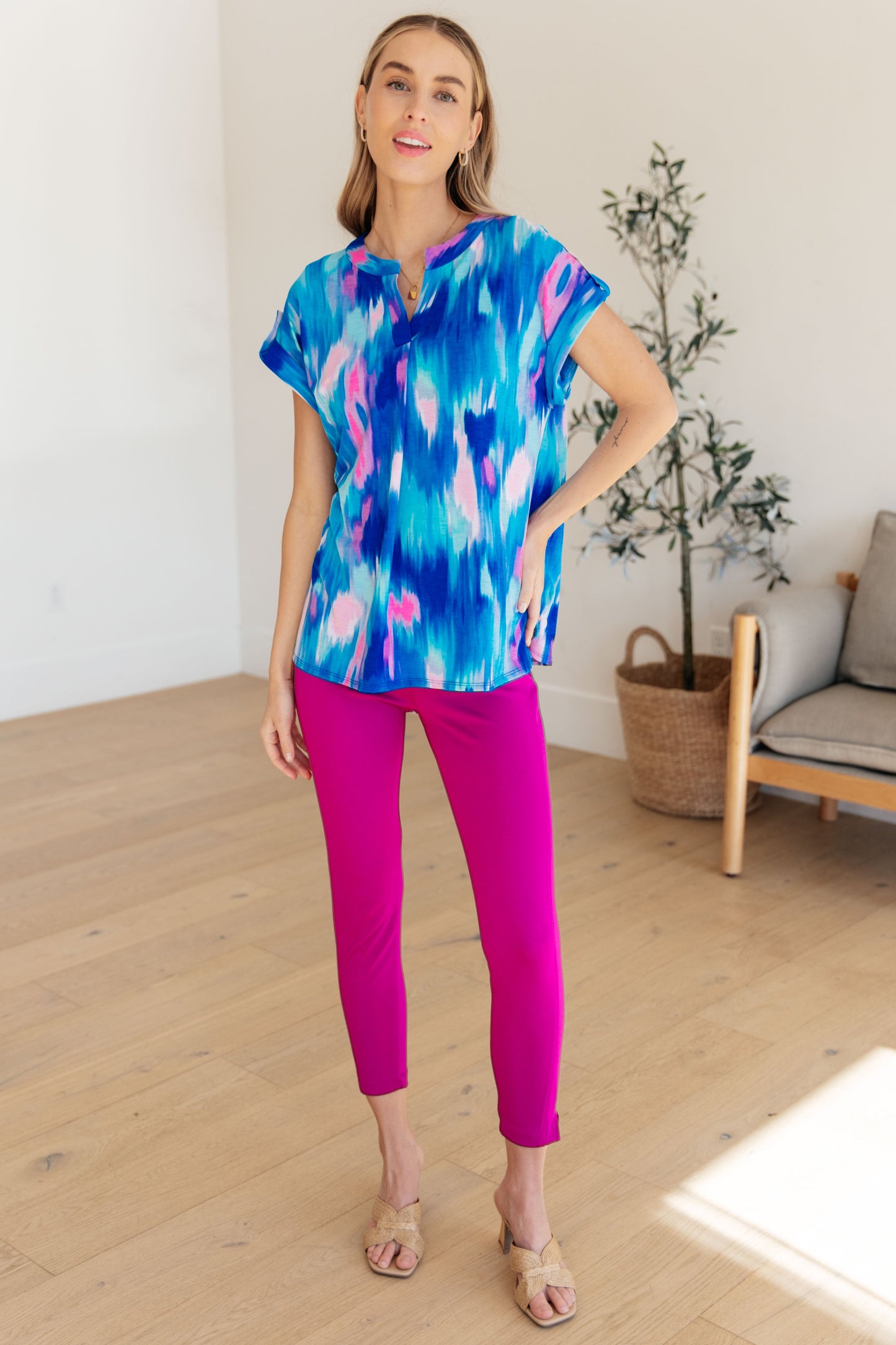 Lizzy Cap Sleeve Top in Royal Brush Strokes - Hey Hunni LLC