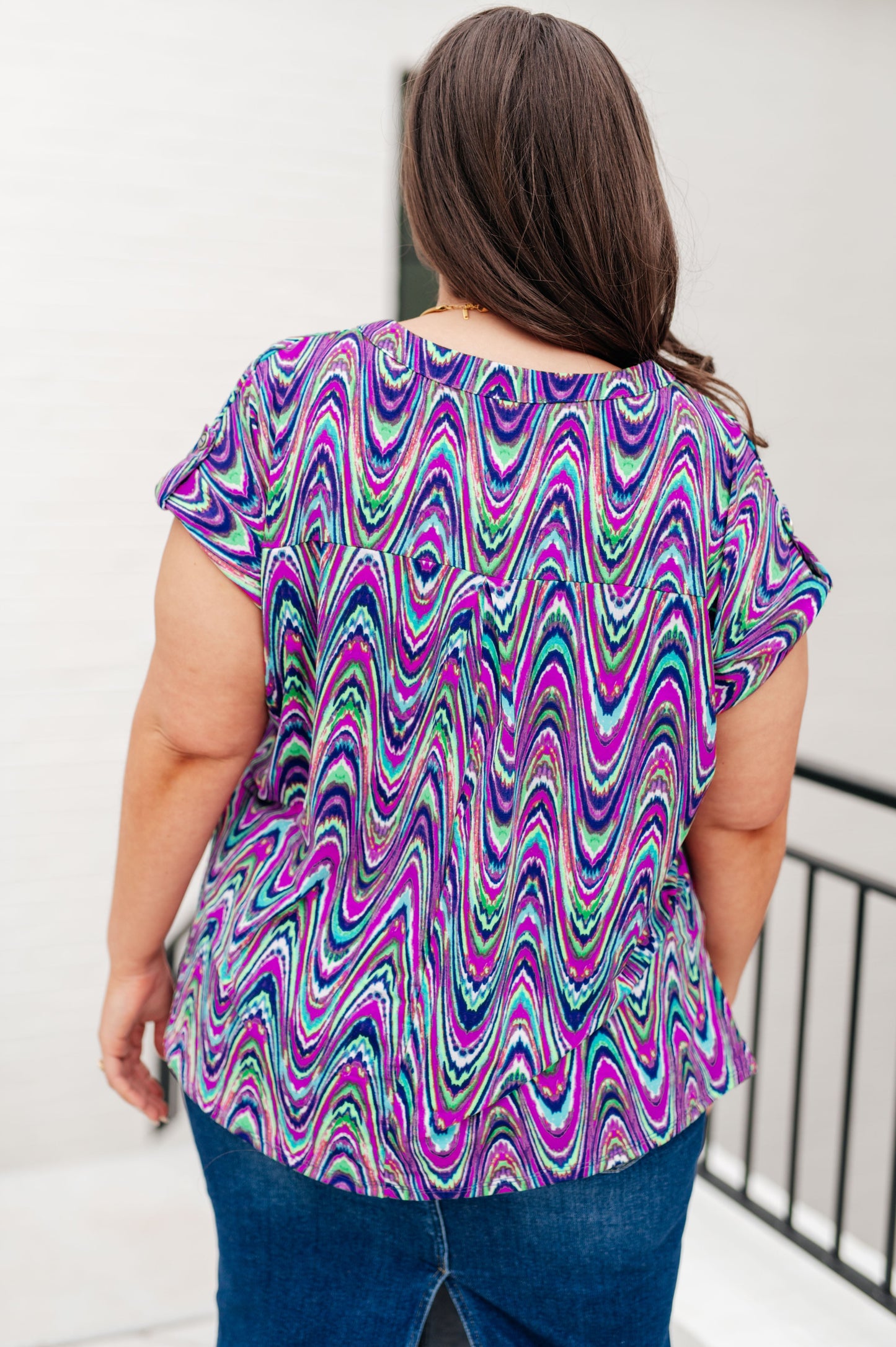 Lizzy Cap Sleeve Top in Purple Multi Marble - Hey Hunni LLC