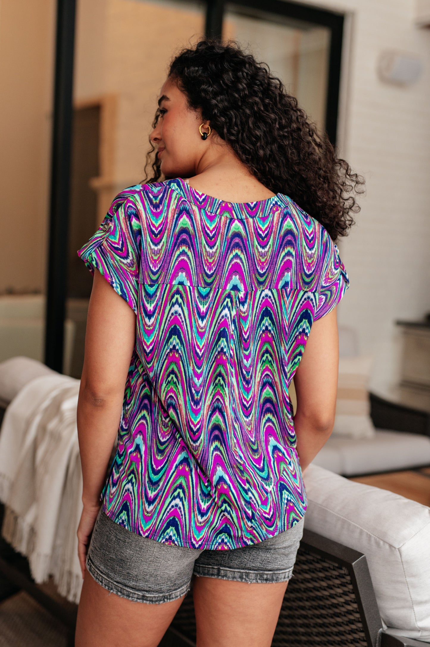 Lizzy Cap Sleeve Top in Purple Multi Marble - Hey Hunni LLC