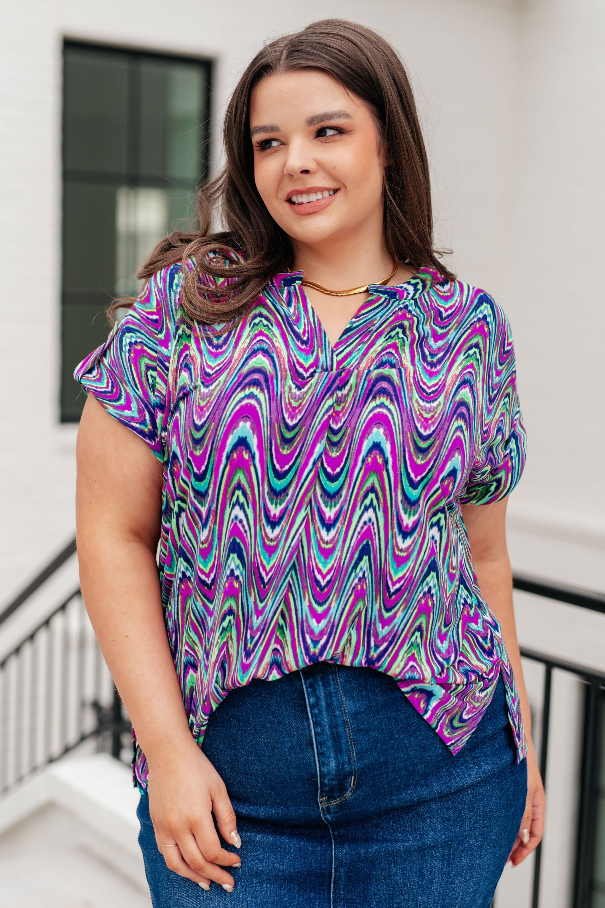 Lizzy Cap Sleeve Top in Purple Multi Marble - Hey Hunni LLC