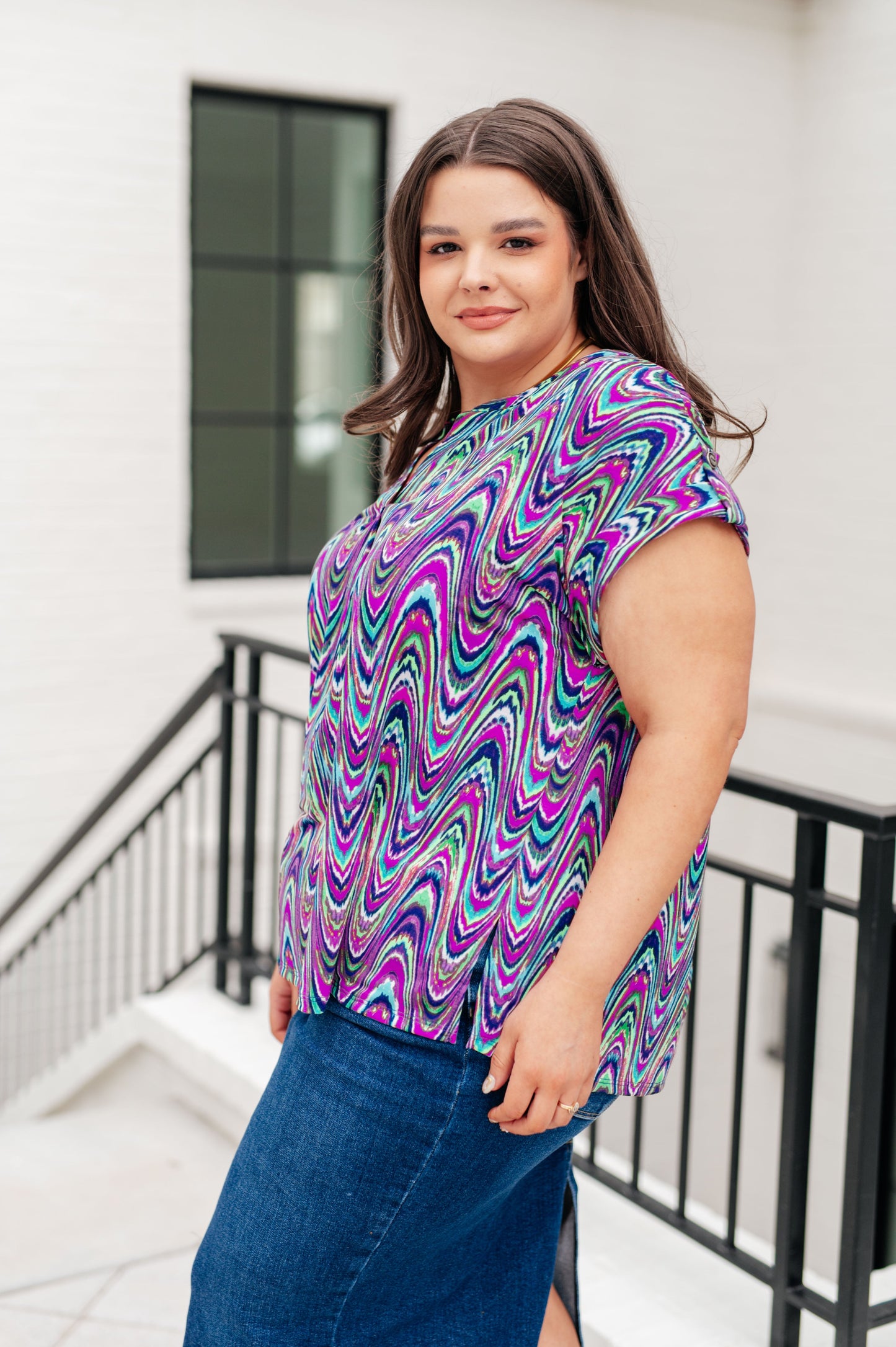 Lizzy Cap Sleeve Top in Purple Multi Marble - Hey Hunni LLC