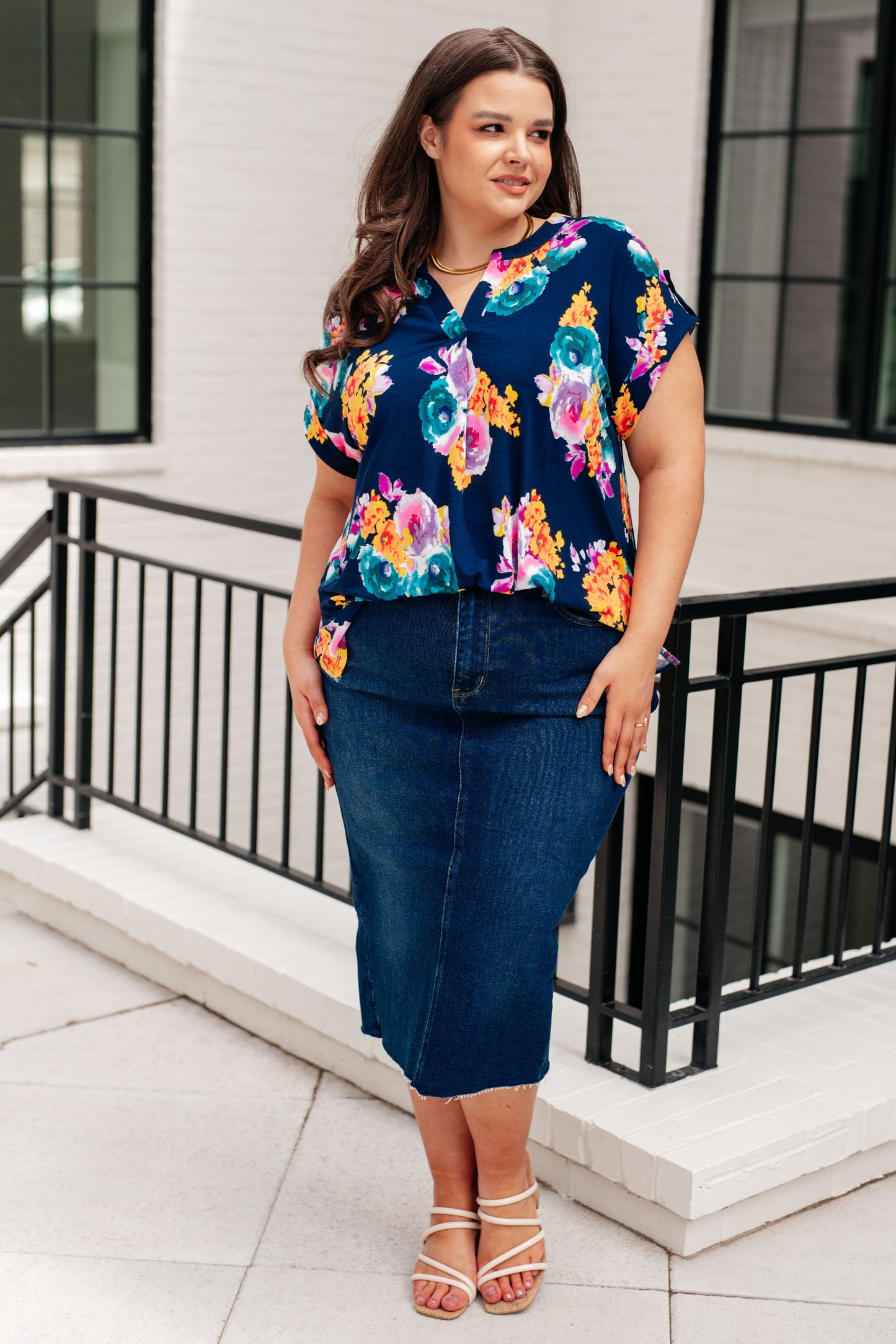 Lizzy Cap Sleeve in Navy and Pastel Bouquet - Hey Hunni LLC