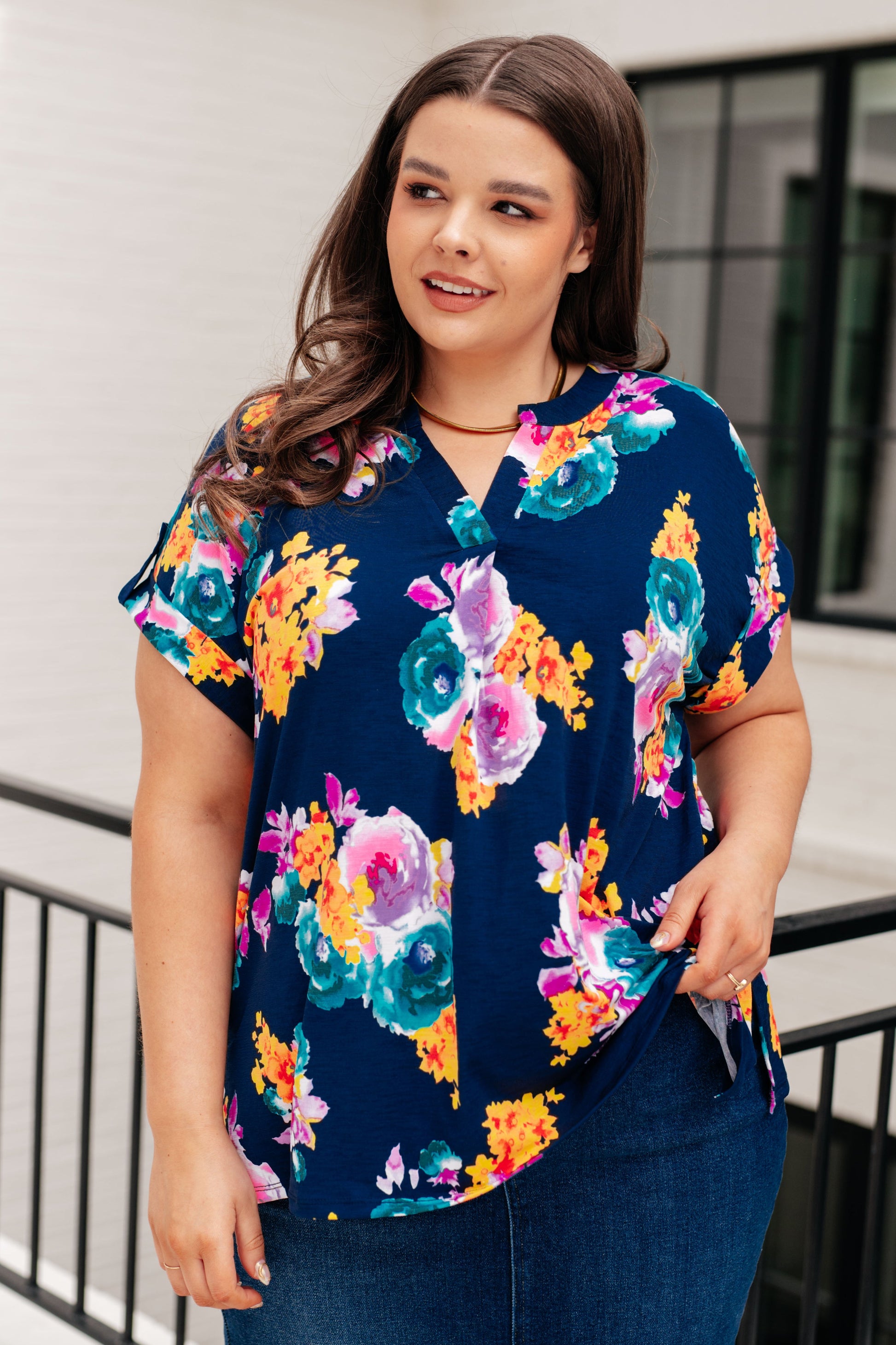 Lizzy Cap Sleeve in Navy and Pastel Bouquet - Hey Hunni LLC