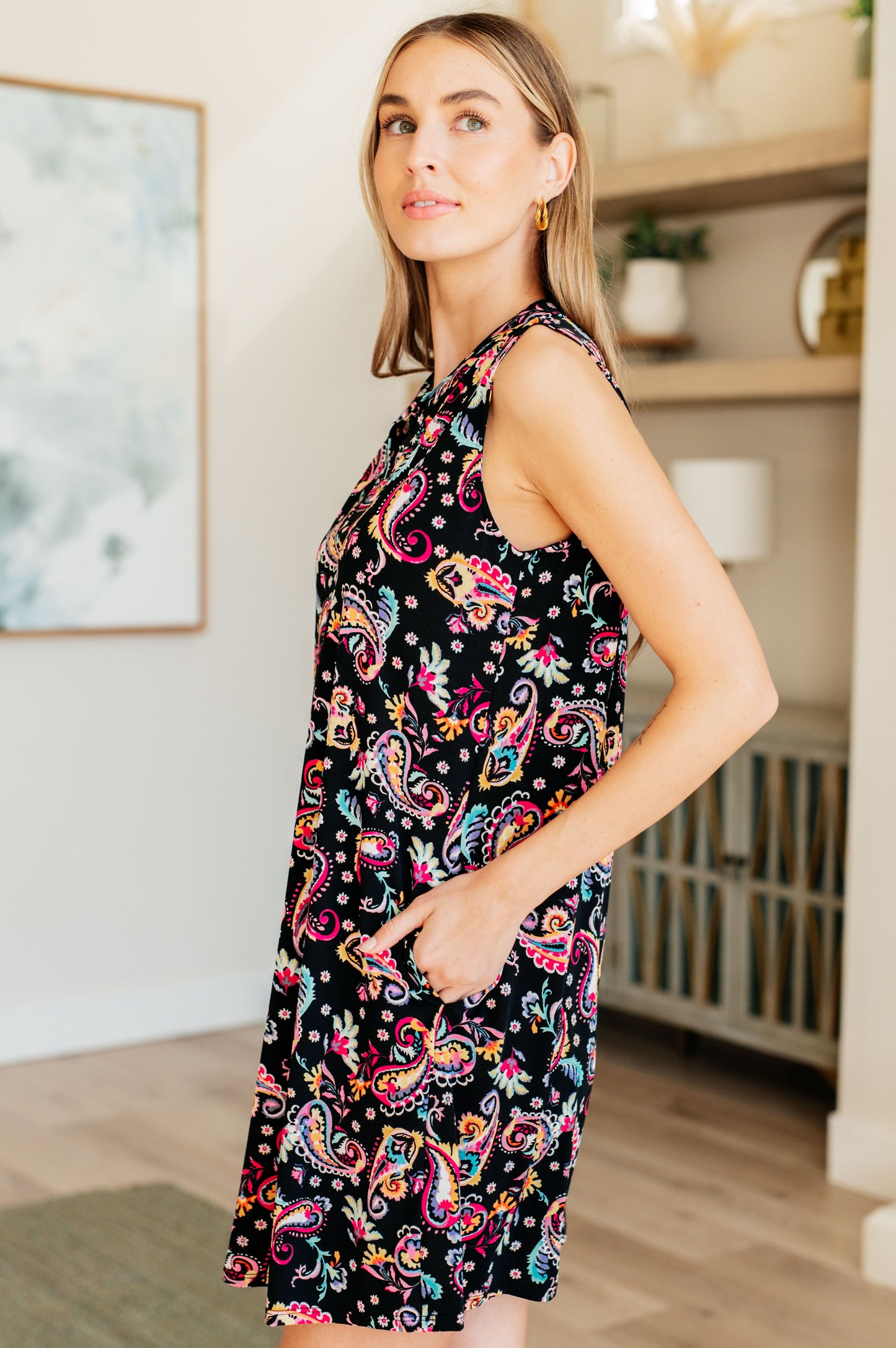 Lizzy Tank Dress in Black and Pink Paisley - Hey Hunni LLC