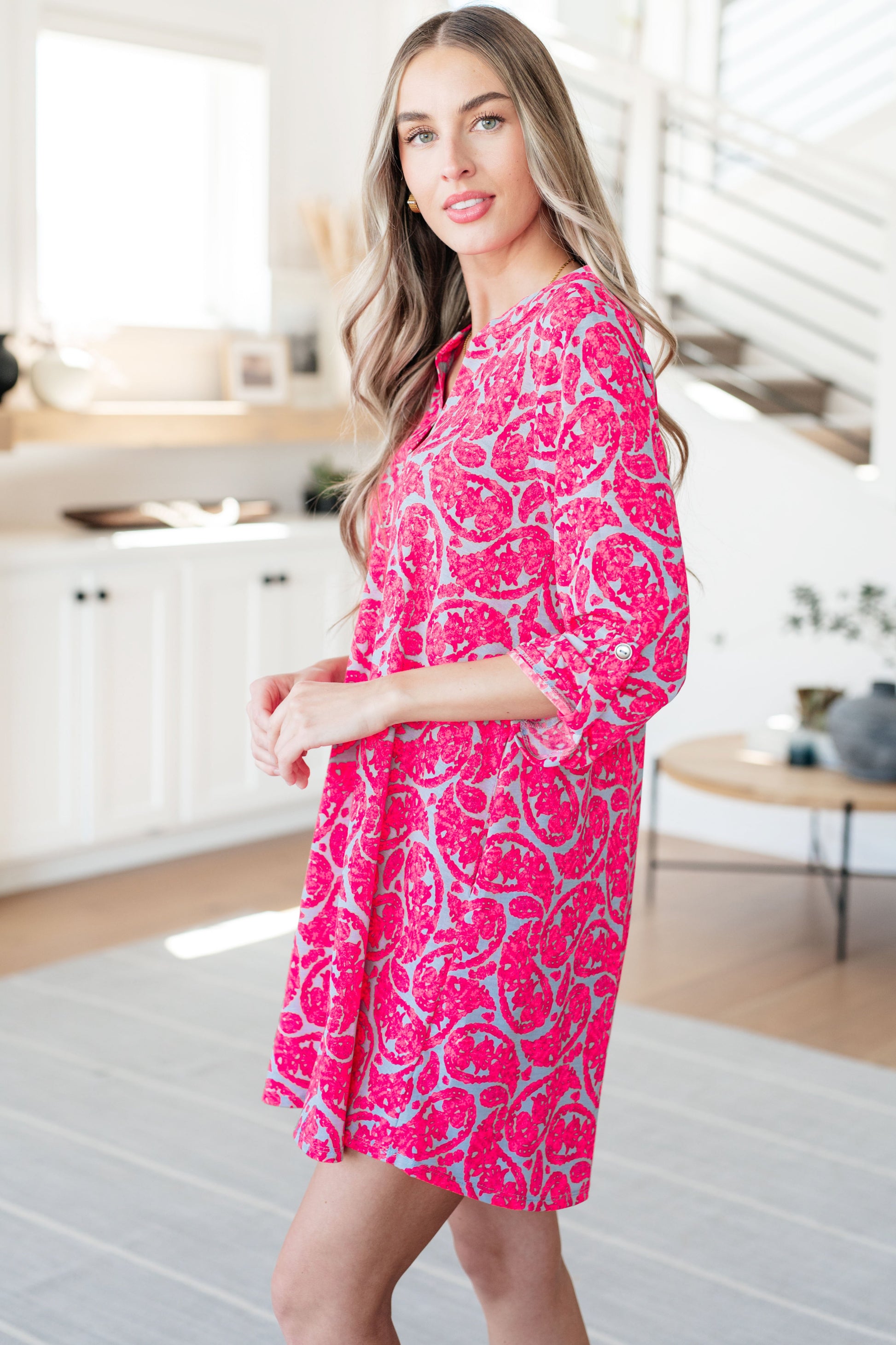 Lizzy Dress in Grey and Pink Paisley - Hey Hunni LLC