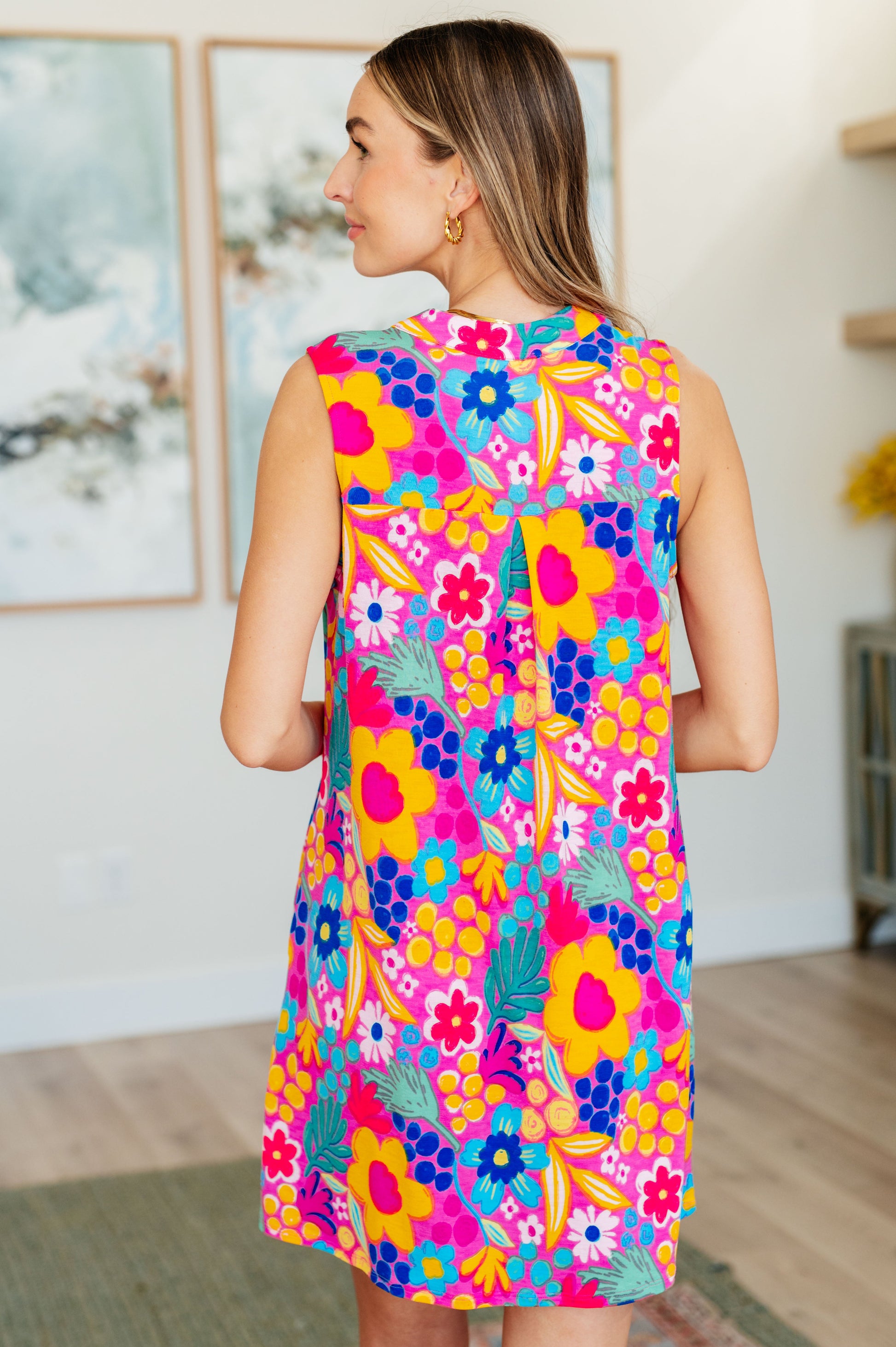 Lizzy Tank Dress in Hot Pink Mixed Floral - Hey Hunni LLC