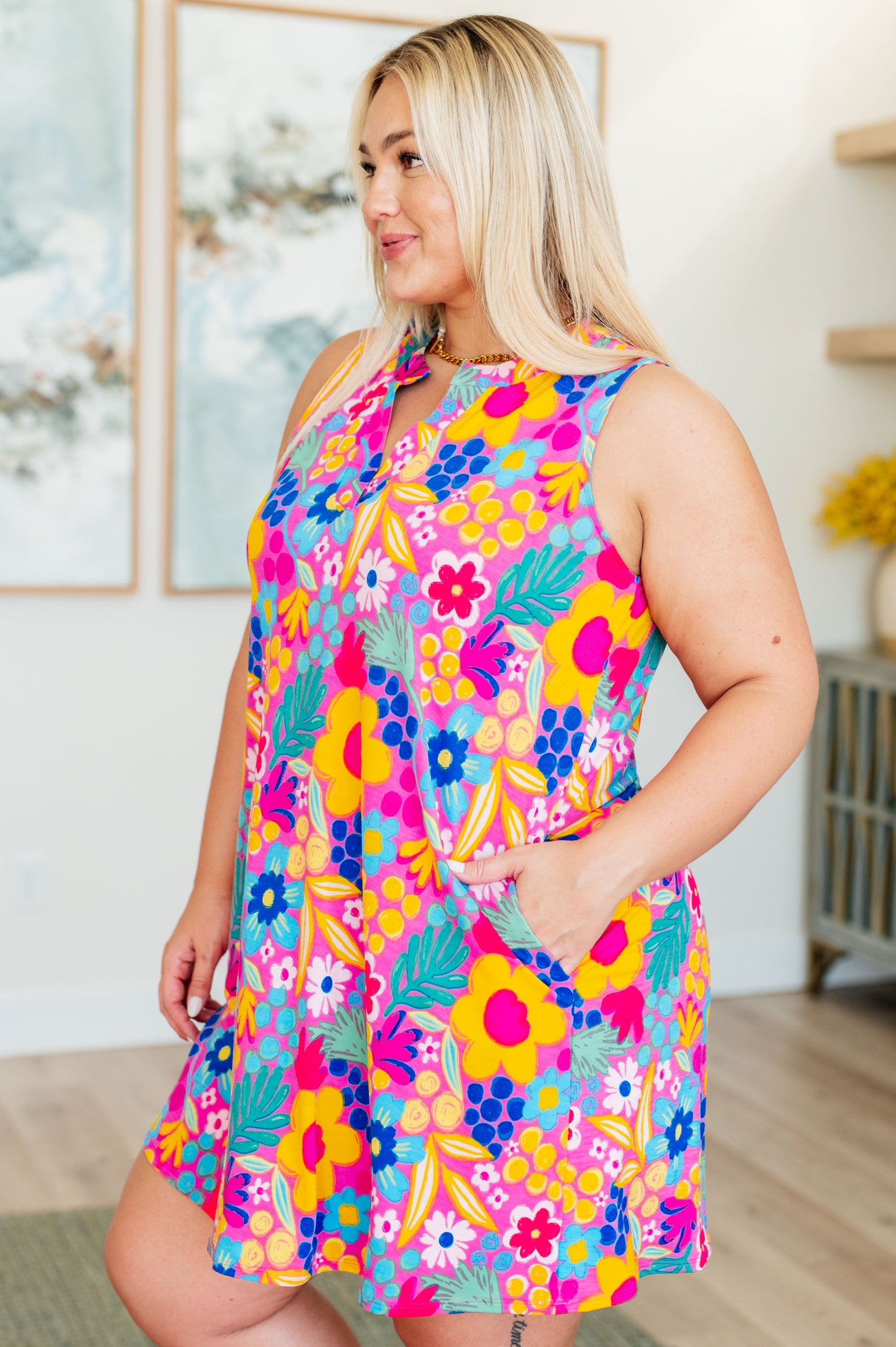 Lizzy Tank Dress in Hot Pink Mixed Floral - Hey Hunni LLC