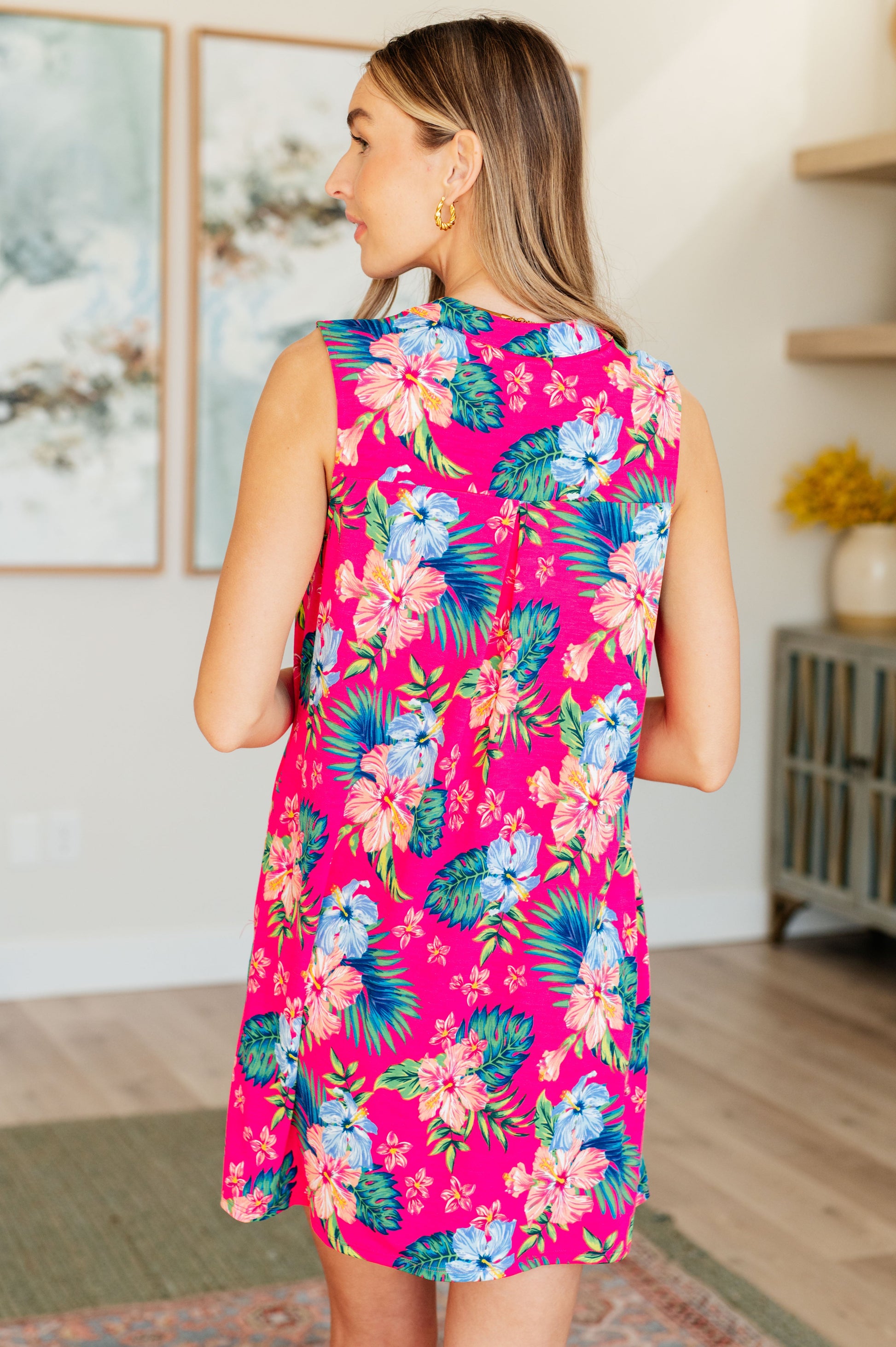 Lizzy Tank Dress in Hot Pink Tropical Floral - Hey Hunni LLC