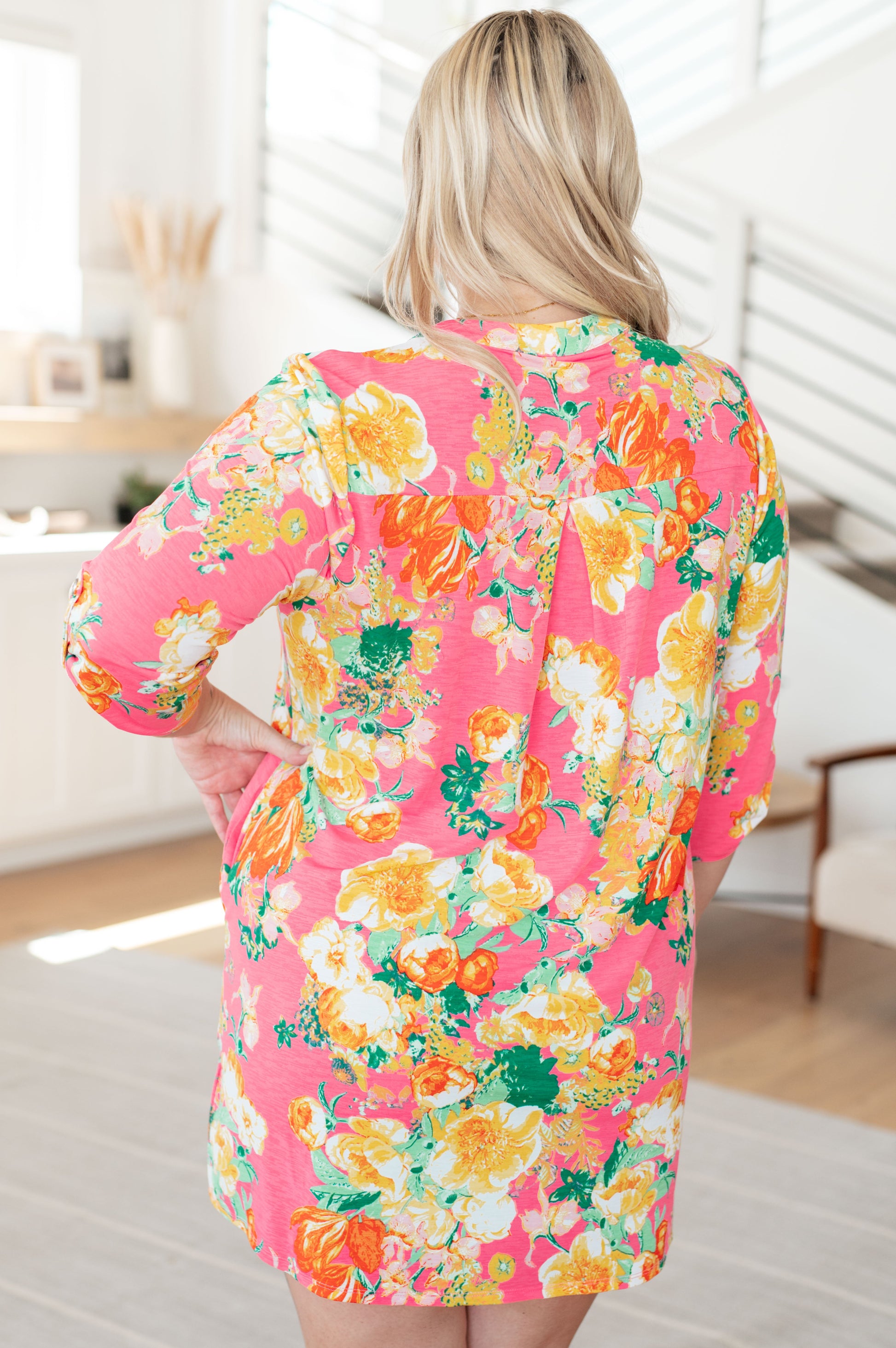 Lizzy Dress in Hot Pink and Yellow Floral - Hey Hunni LLC