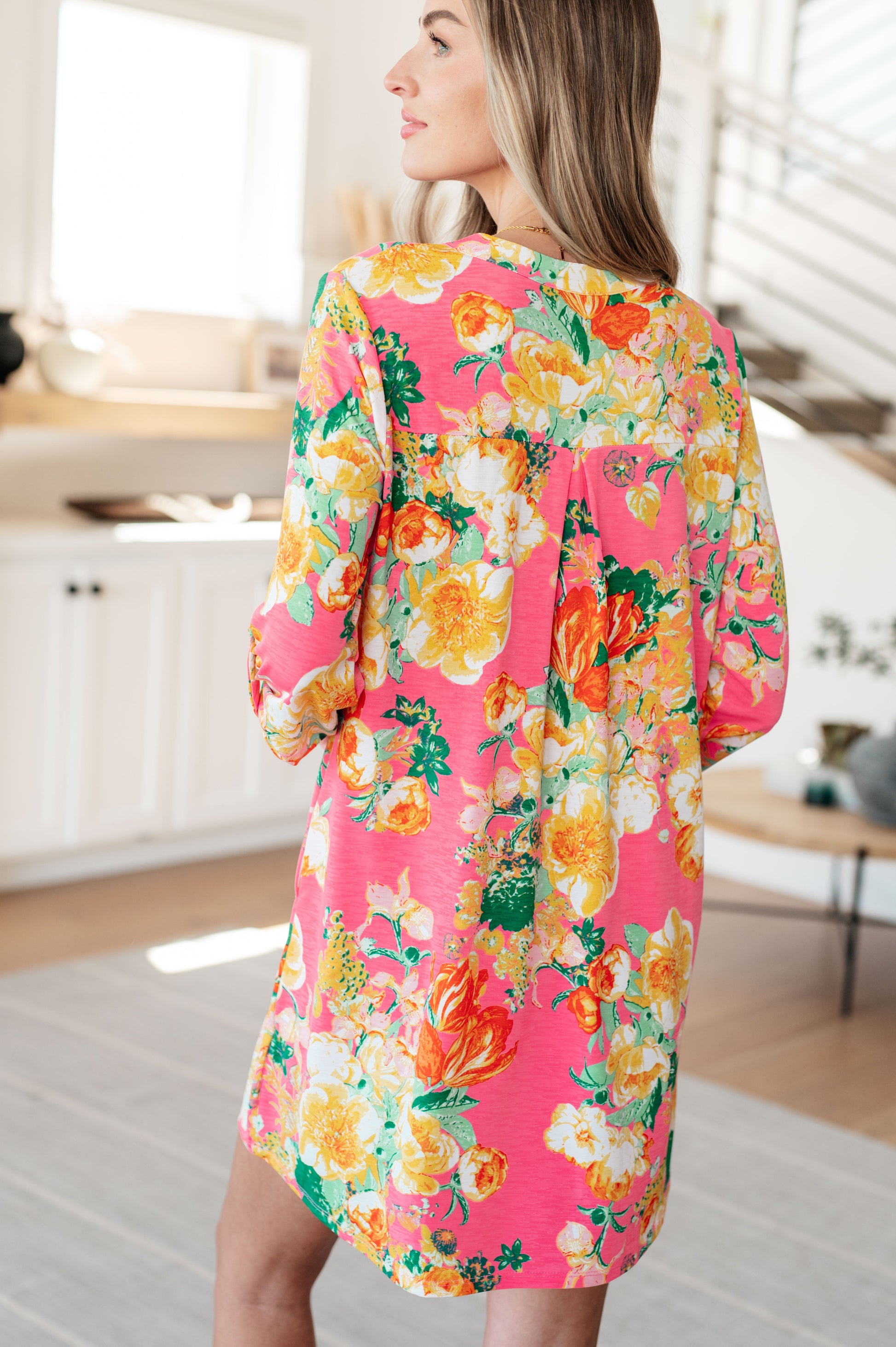 Lizzy Dress in Hot Pink and Yellow Floral - Hey Hunni LLC