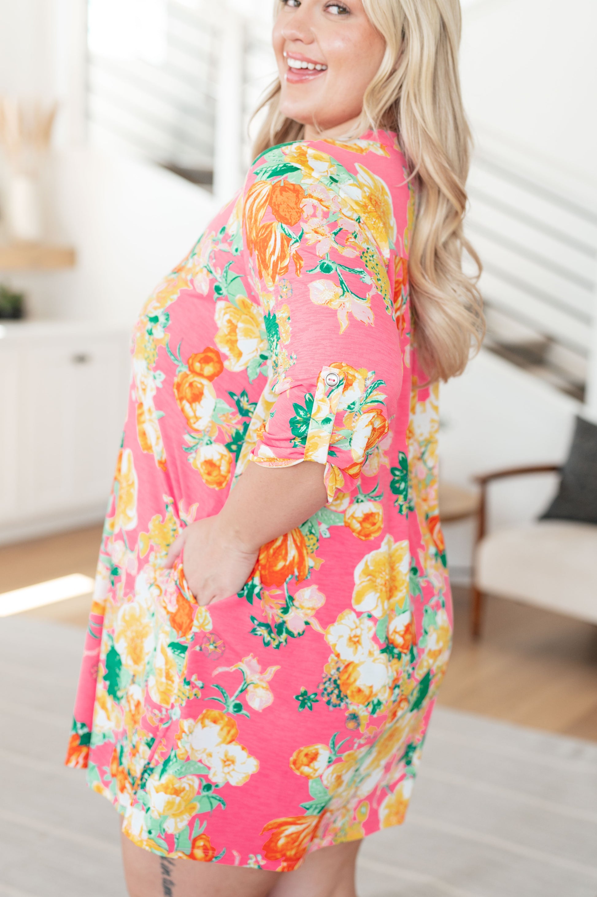 Lizzy Dress in Hot Pink and Yellow Floral - Hey Hunni LLC