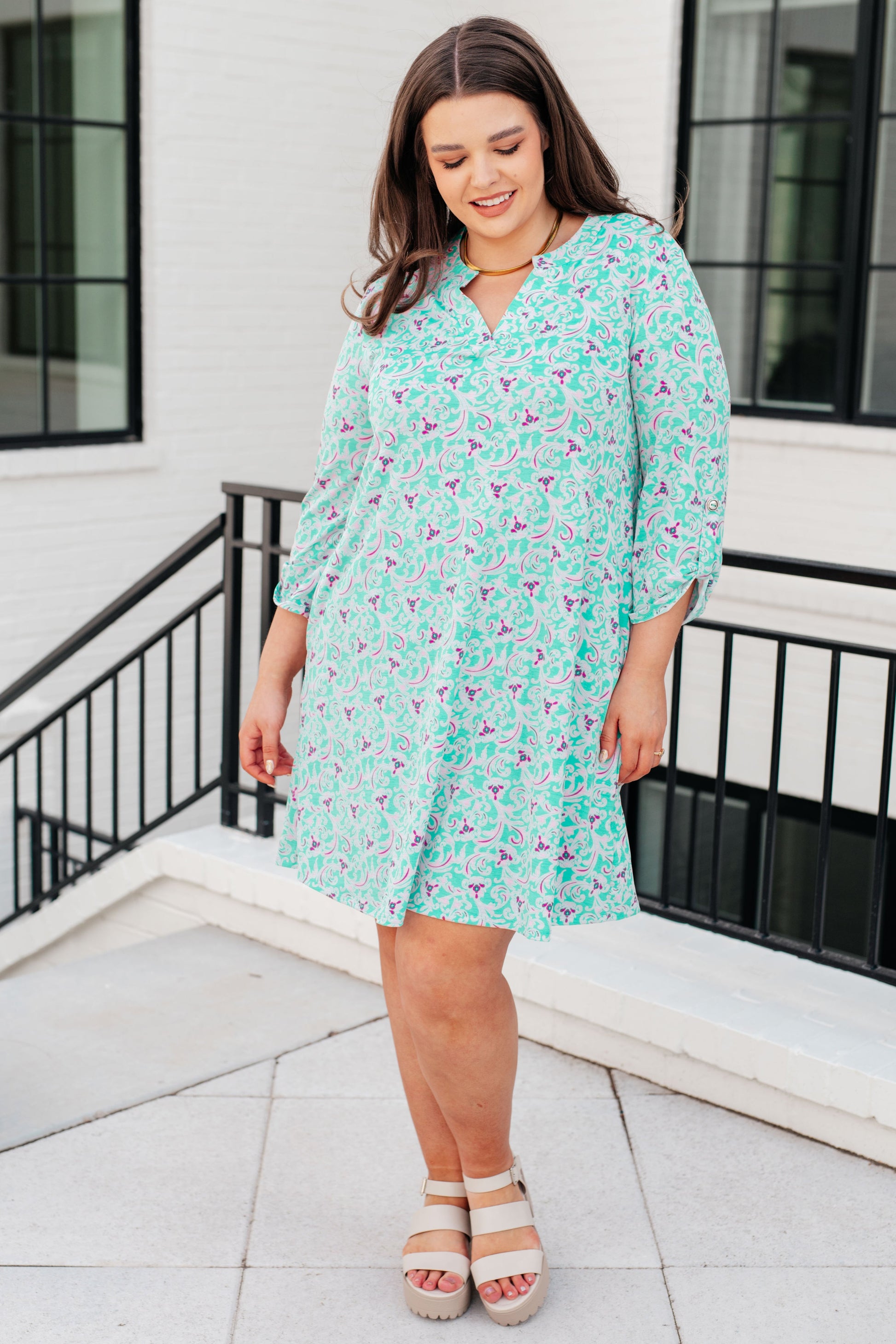 Lizzy Dress in Mint and Magenta - Hey Hunni LLC