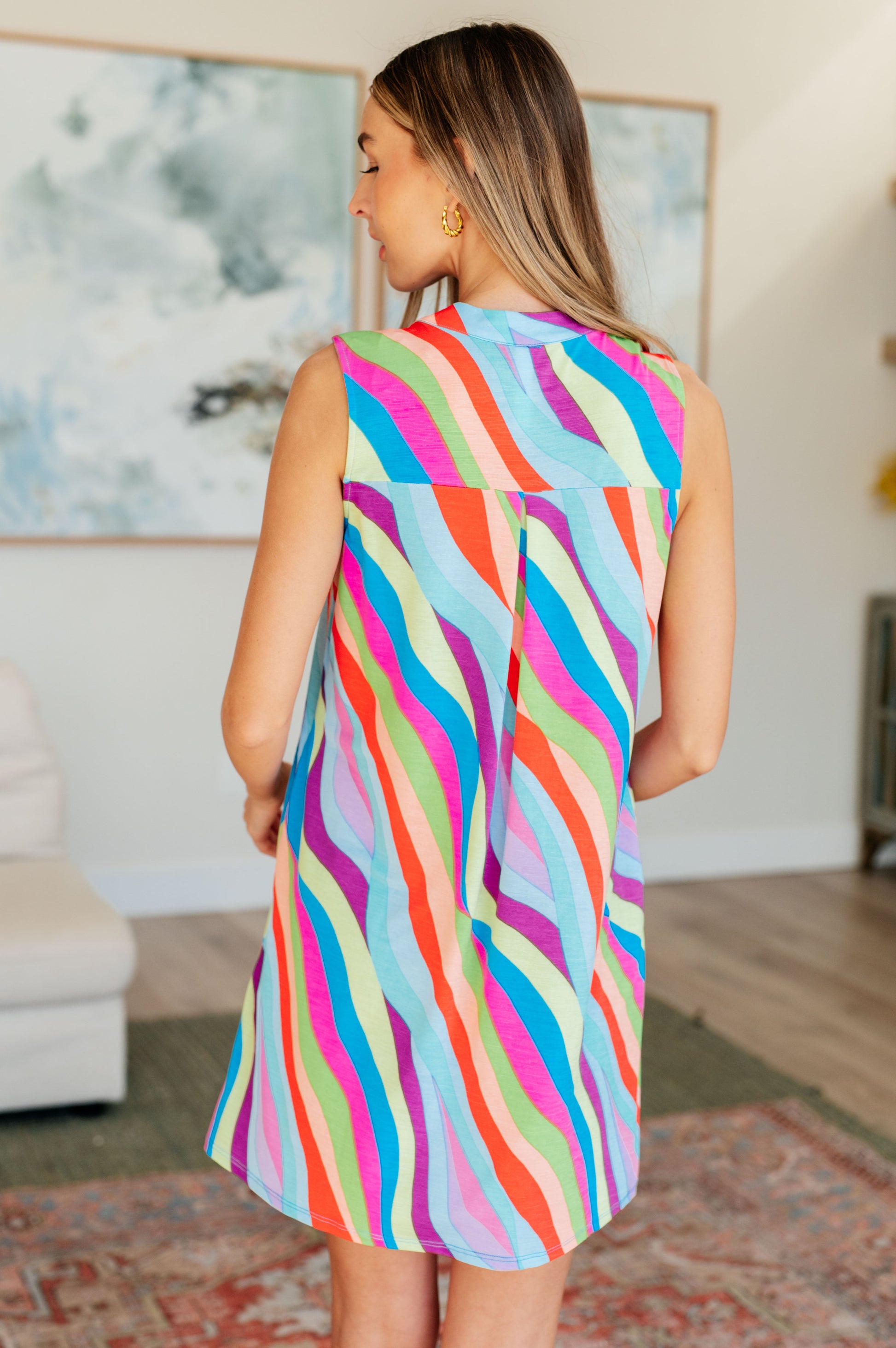 Lizzy Tank Dress in Multi Mod Stripe - Hey Hunni LLC