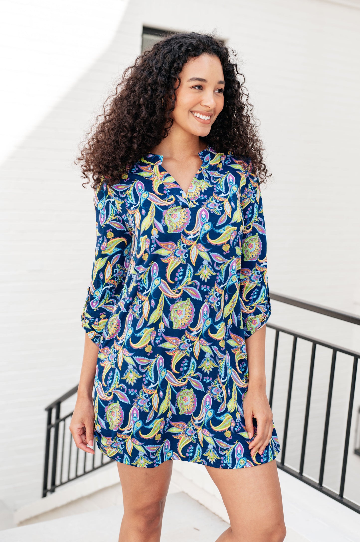 Lizzy Dress in Navy and Bright Paisley Floral - Hey Hunni LLC