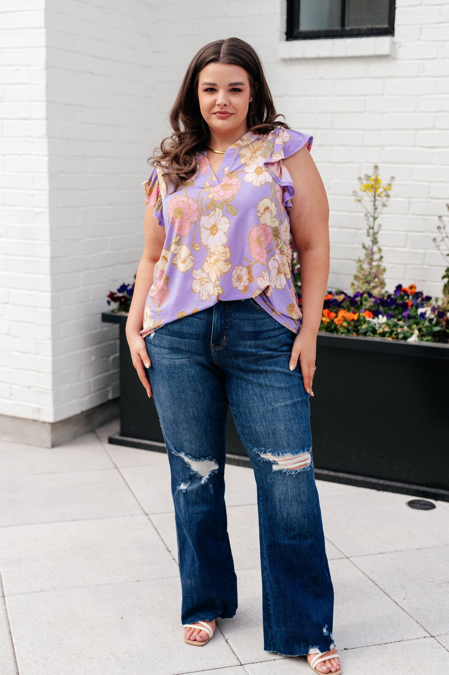 Lizzy Flutter Sleeve Top in Lavender French Floral - Hey Hunni LLC