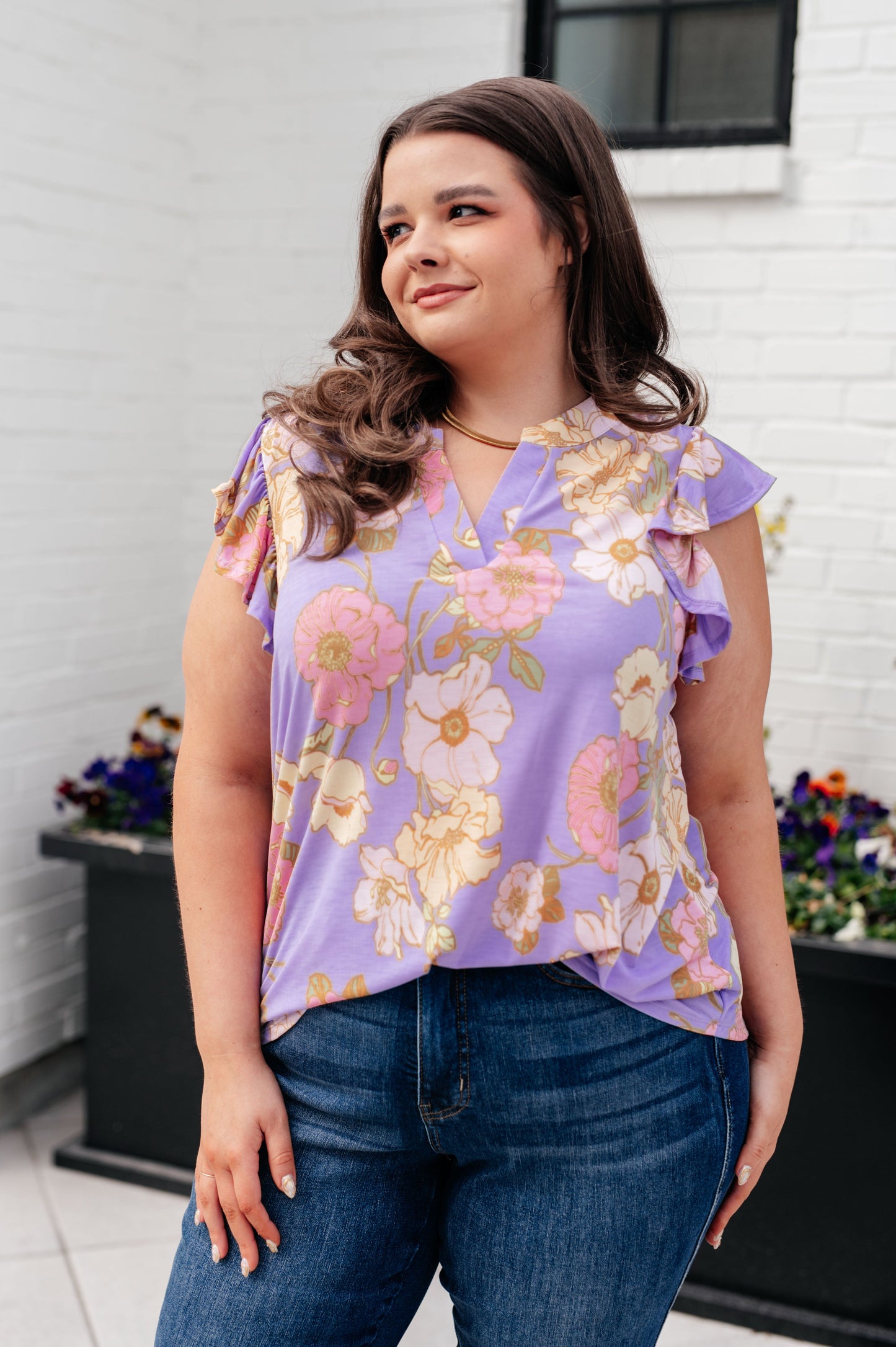 Lizzy Flutter Sleeve Top in Lavender French Floral - Hey Hunni LLC