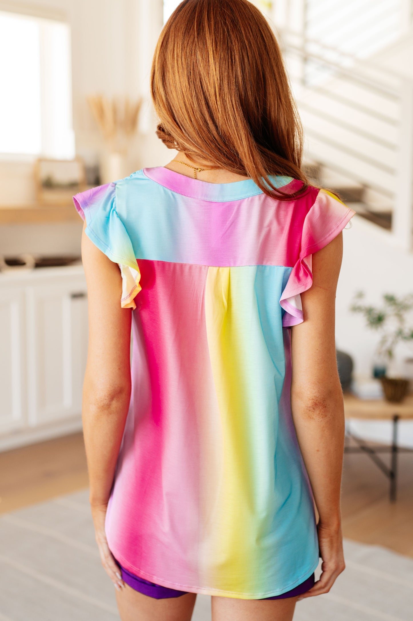 Lizzy Flutter Sleeve Top in Ombre Rainbow - Hey Hunni LLC