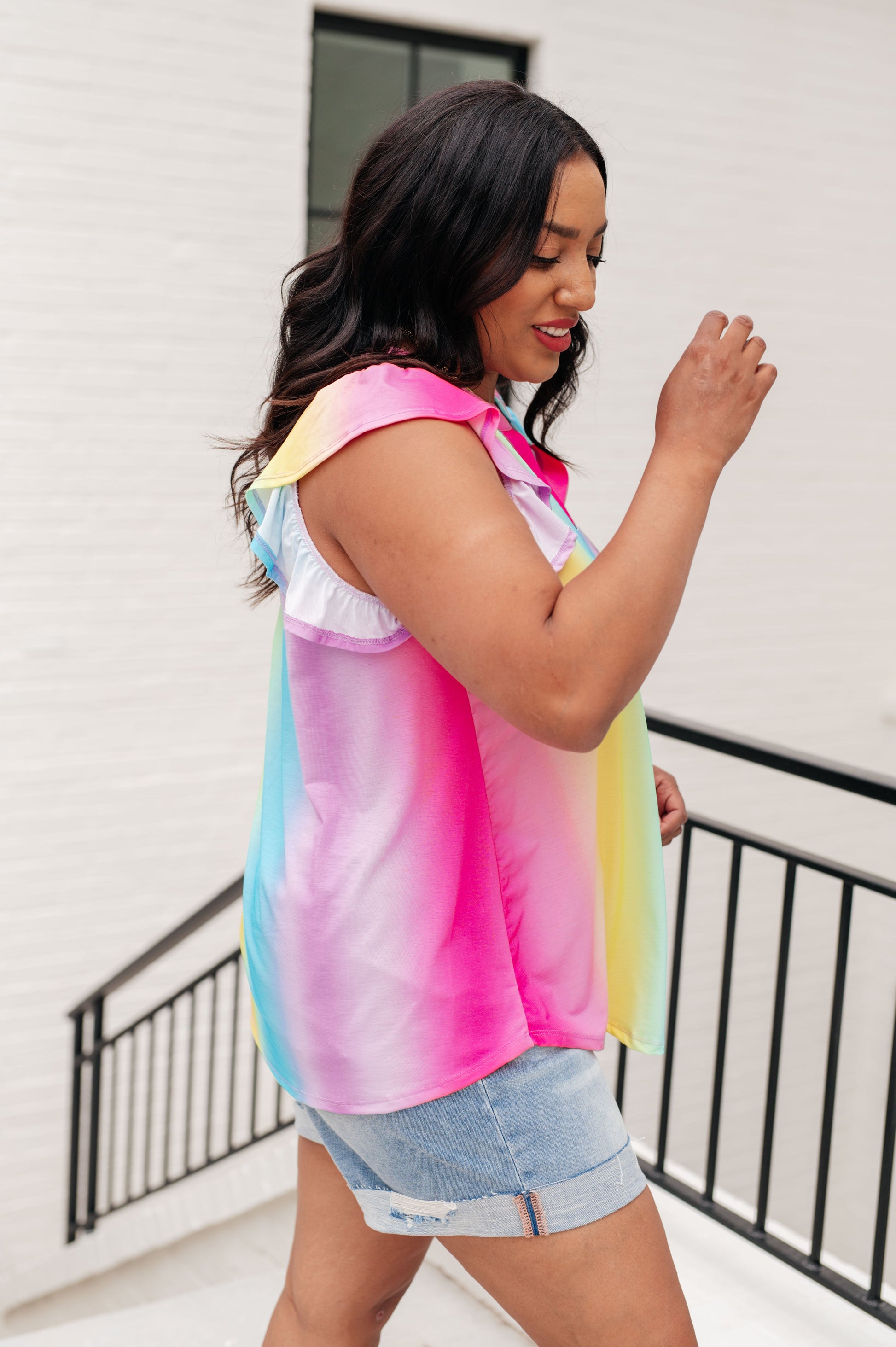 Lizzy Flutter Sleeve Top in Ombre Rainbow - Hey Hunni LLC