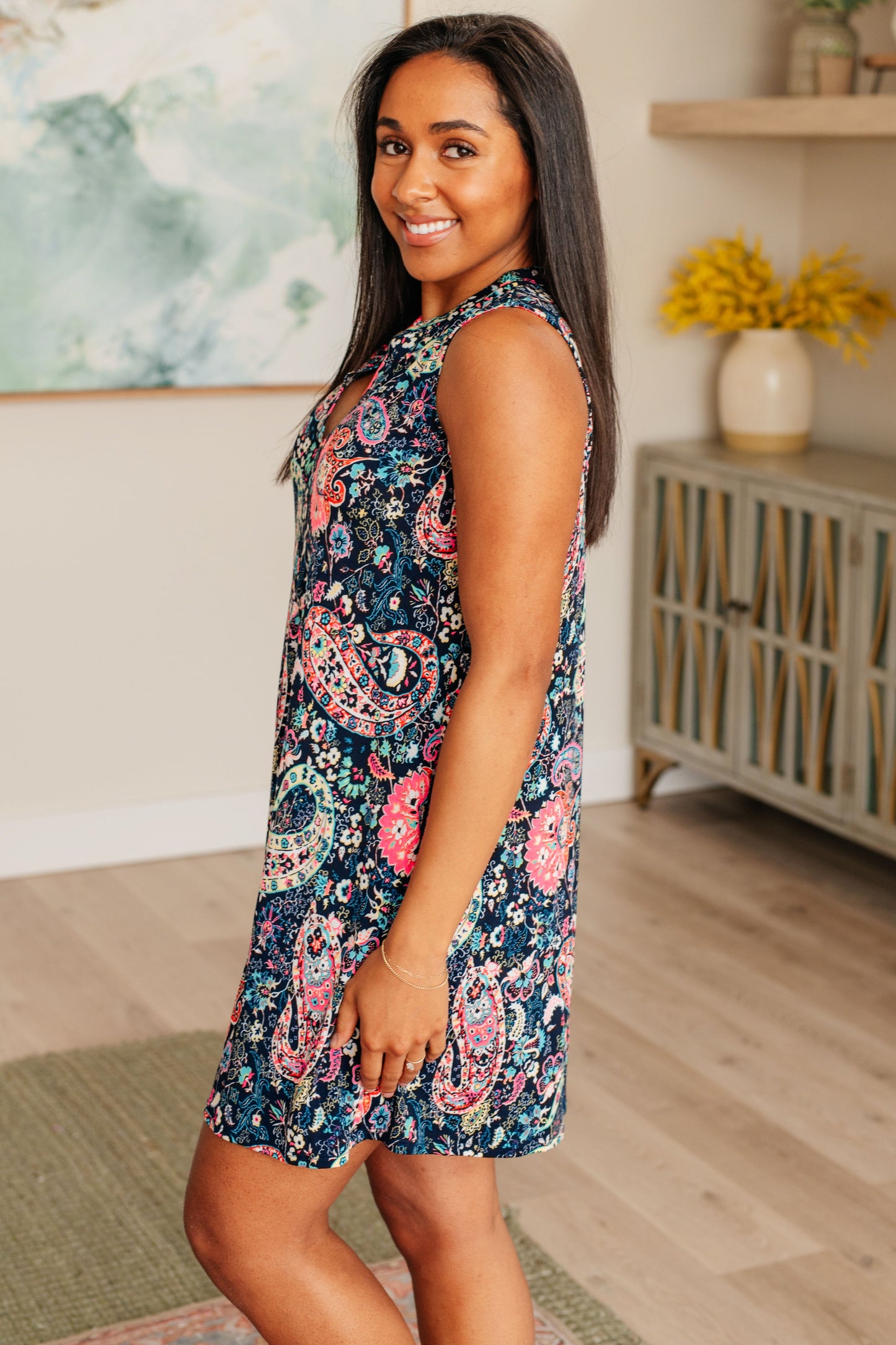 Lizzy Tank Dress in Navy, Ivory and Pink Paisley - Hey Hunni LLC